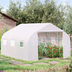 Kozy Walk-In Polytunnel Greenhouse Warm House Garden Tunnel Shelter Plant Shed with Door and Windows, Galvanised Steel Frame, 3.5 x 3 x 2m, White