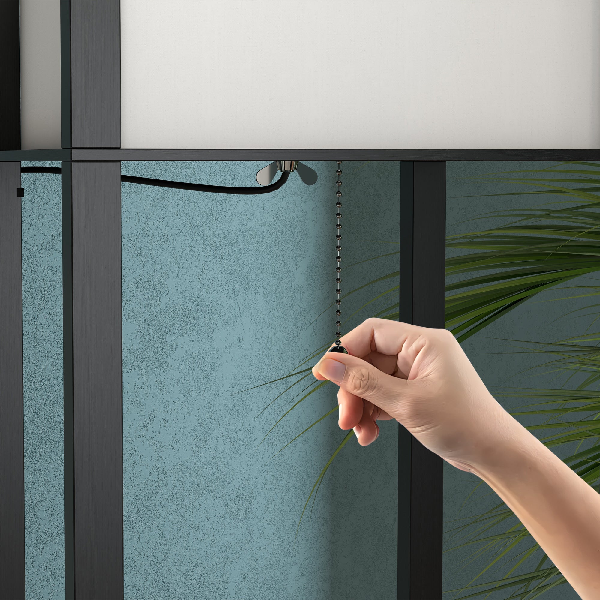 Kozy Floor Lamp with Shelves and Top Light, Modern Corner Standing Lamp with TC Fabric Lampshade for Living Room, Bedroom, Bulb not Included, Black