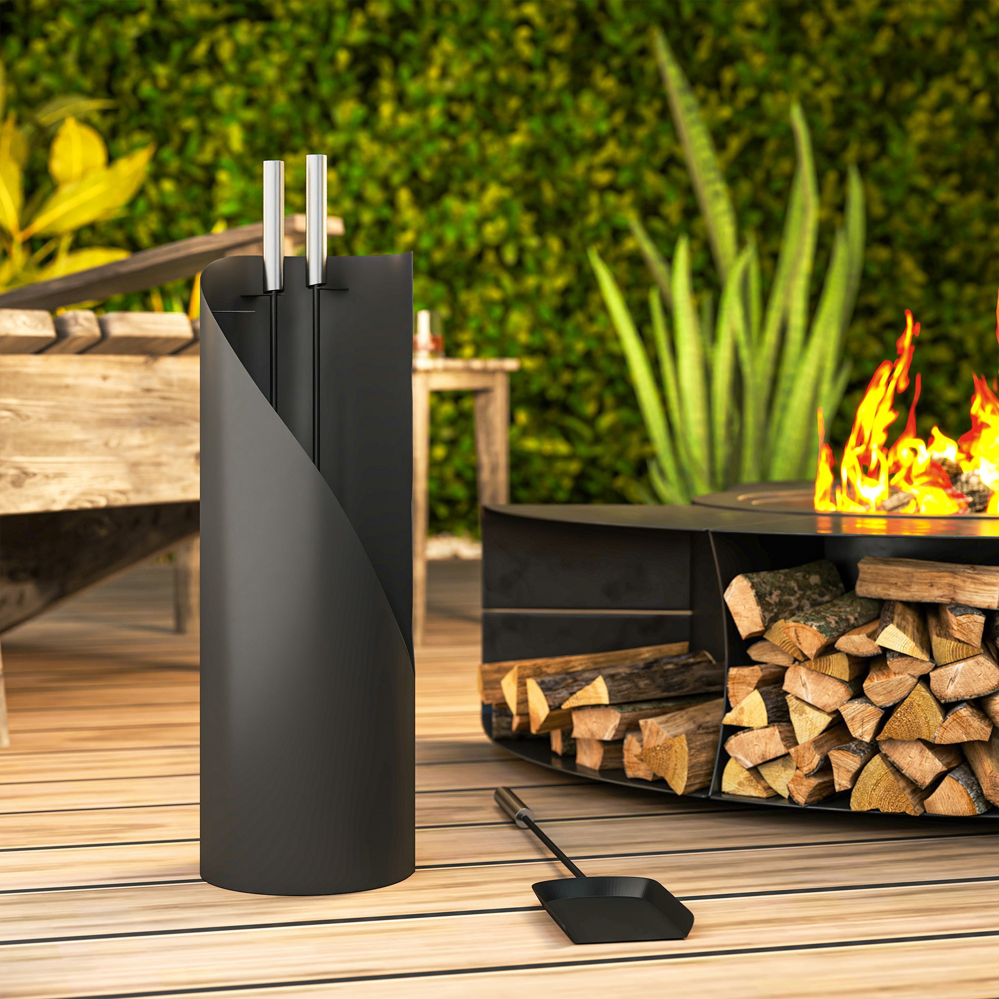 Kozy - 4 Pieces Fireplace Tools Set, Metal Fireplace Accessories Fireside Companion Set with Broom, Shovel, Poker and Bucket, Black