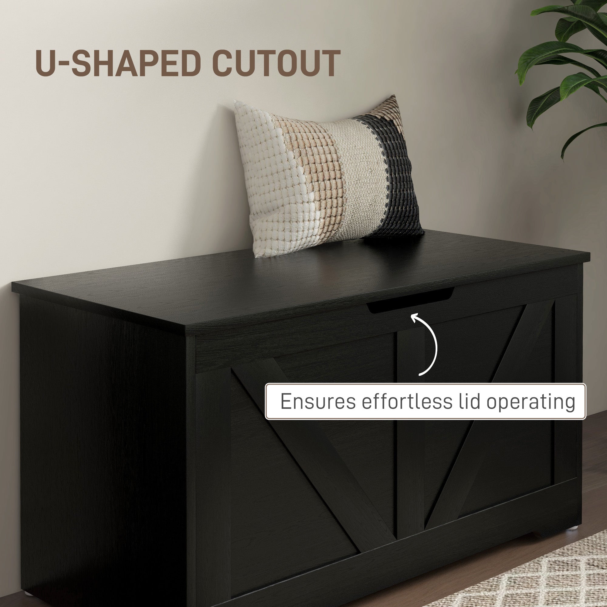 Kozy - 100L Home Storage Box, with Safety Hinges - Black Wood-Effect