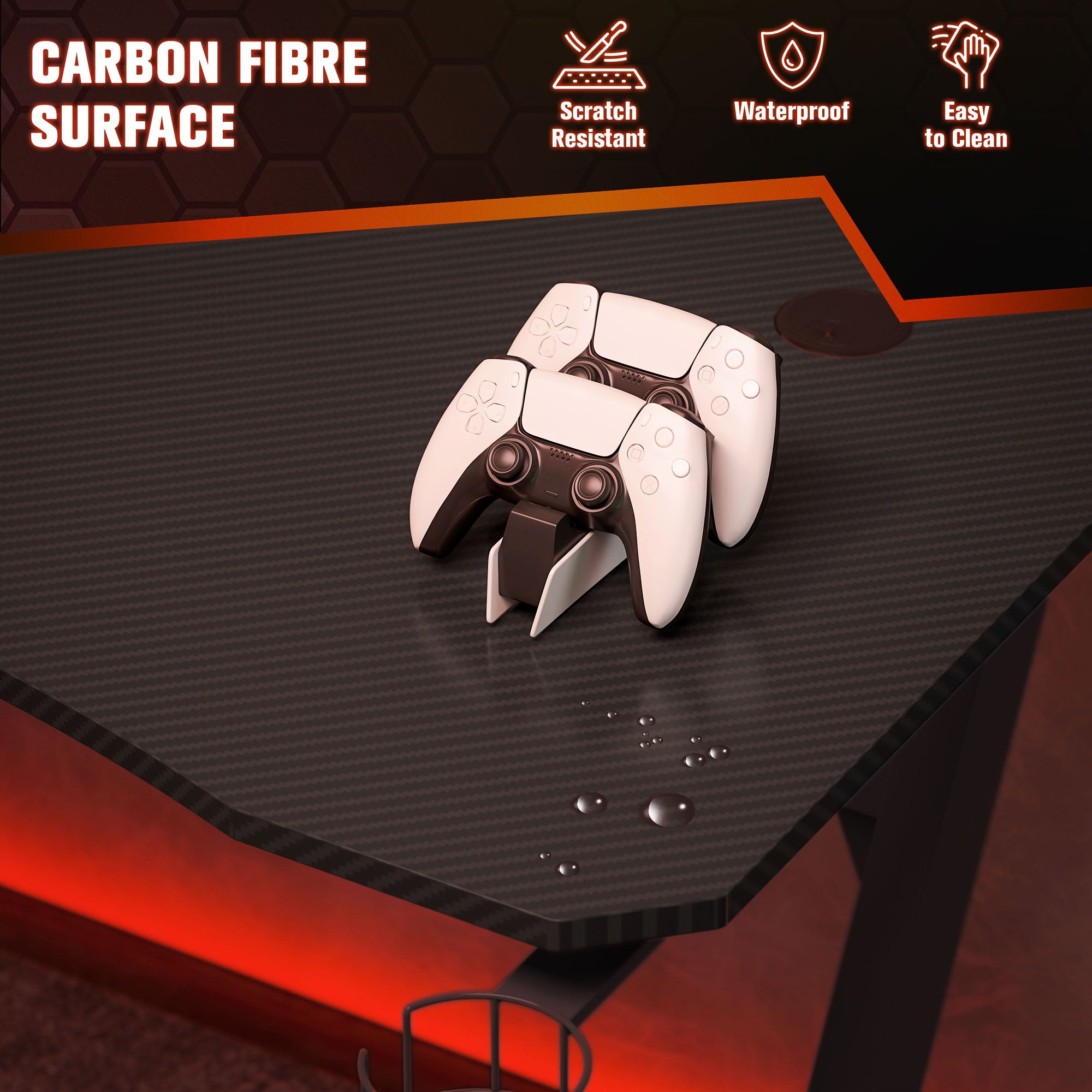 Kozy Gaming Desk 120 x 65 cm Steel Frame with Cup Holder, Headphone Hook, Adjustable Feet and Cable Organiser, Home Office Computer Table, Black