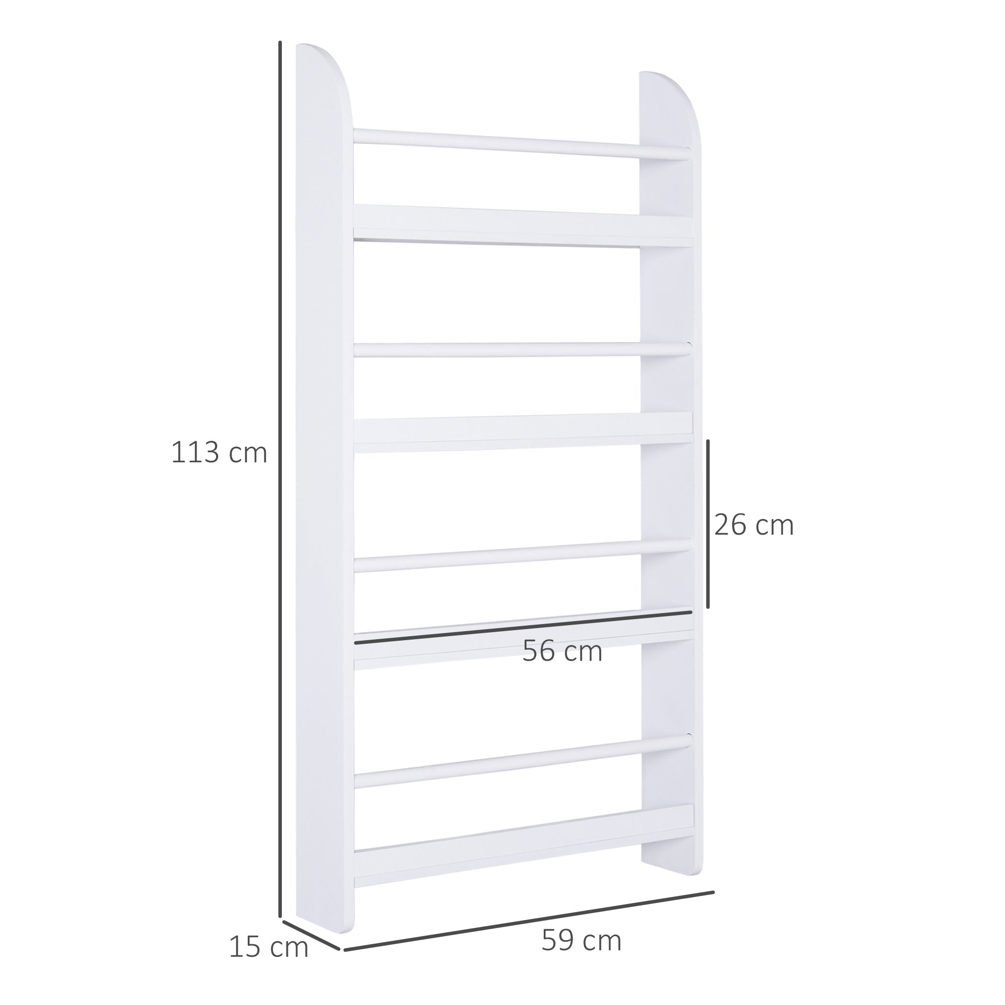 Kozy Bookcase, 4 Tier Wall Mounted Bookshelf, 15cm Depth Storage Shelving Rack for Bedroom Nursery Office Home, Accessories Supplies, White