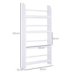Kozy Bookcase, 4 Tier Wall Mounted Bookshelf, 15cm Depth Storage Shelving Rack for Bedroom Nursery Office Home, Accessories Supplies, White