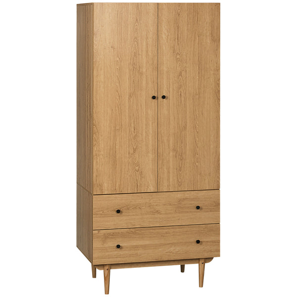 Wardrobe with 2 Doors, 2 Drawers, Hanging Rail for Bedroom Clothes Storage Organiser, , Tone