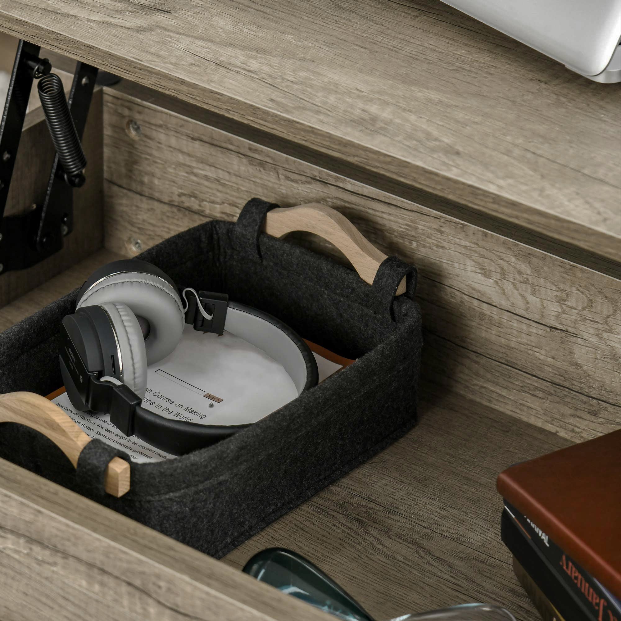 Kozy Lift Top Coffee Table w/ Hidden Storage Compartment Open Shelves Lift Tabletop Pop Up Centre Table for Living Room Oak Effect