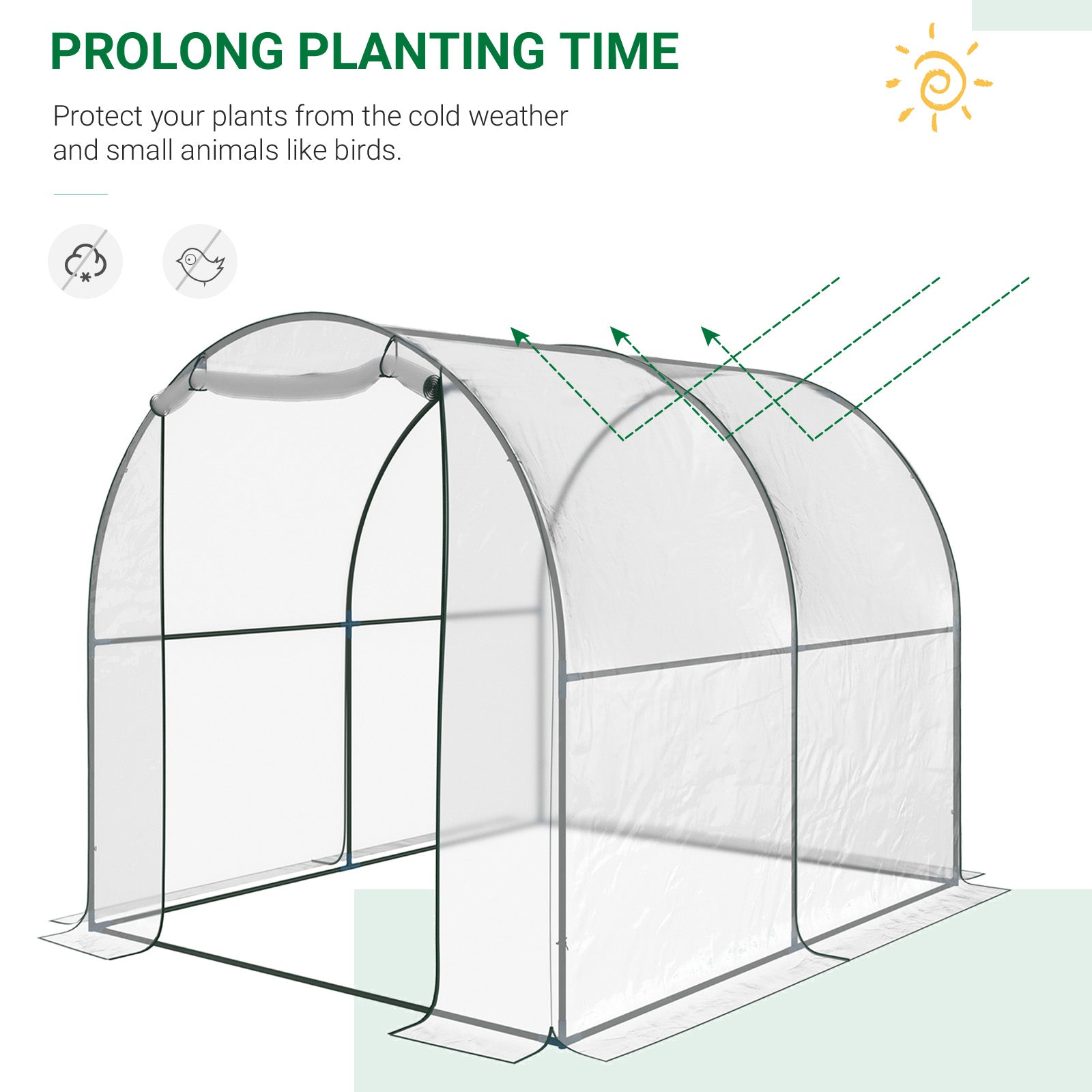 Kozy Walk-in Polytunnel Greenhouse with Roll-up Door Transparent Tunnel Greenhouse with Steel Frame and PVC Cover, 2.5 x 2m
