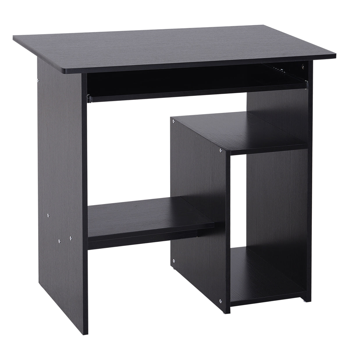Kozy Compact Small Computer Table Wooden Desk Keyboard Tray Storage Shelf Modern Corner Table Home Office Black