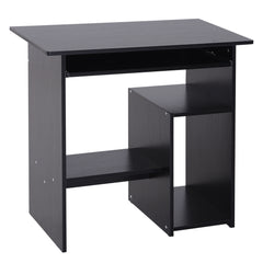 Kozy Compact Small Computer Table Wooden Desk Keyboard Tray Storage Shelf Modern Corner Table Home Office Black