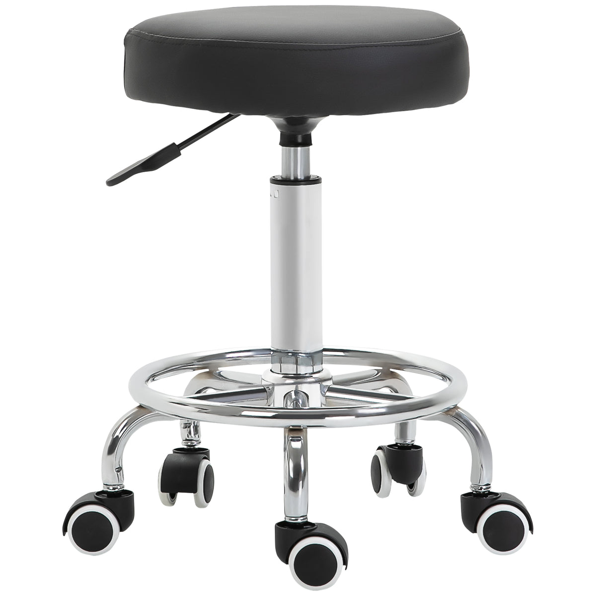 Kozy Round Rolling Stool, PU Leather Height Adjustable Stool Chair with Wheels and Swivel Seat for Salon, Massage, Spa, Home Kitchen, Black