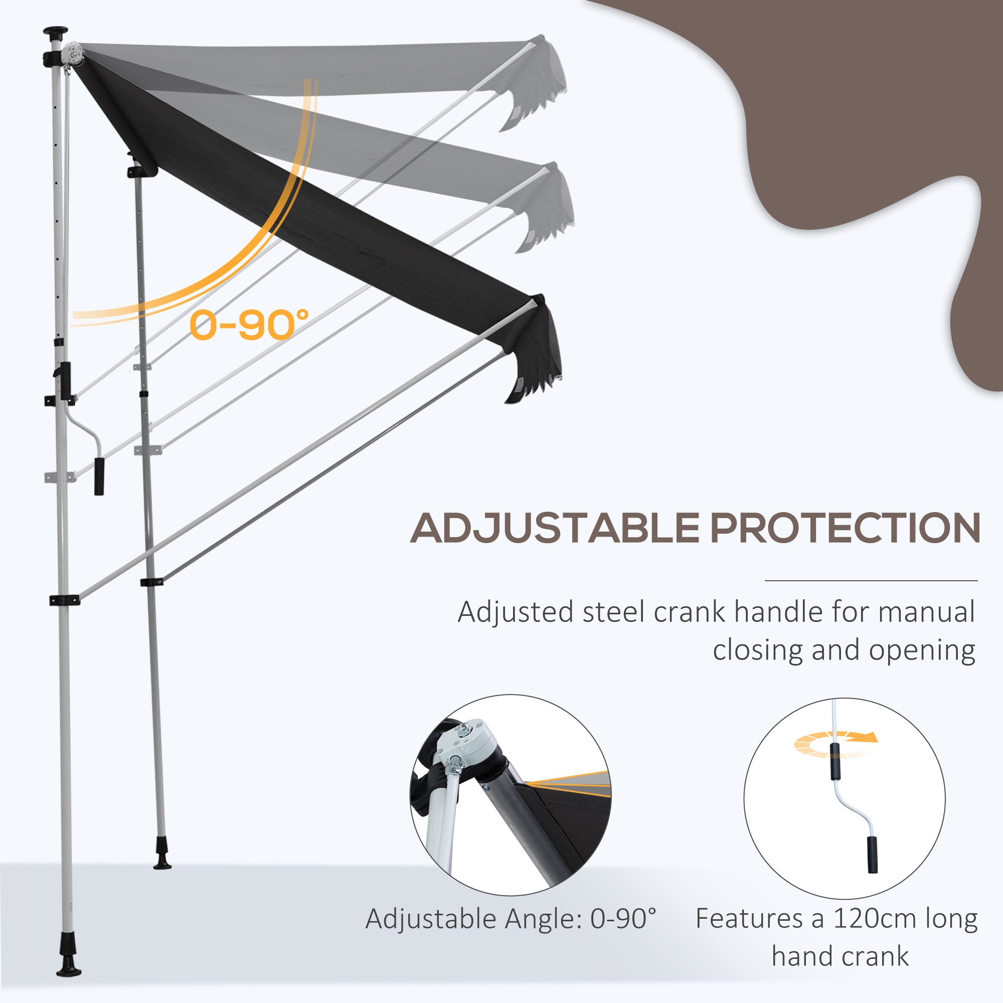 Outsunny Balcony 2 x 1.5m Manual Adjustable Awning DIY Patio Clamp Awning Canopy  Retractable Shade Shelter