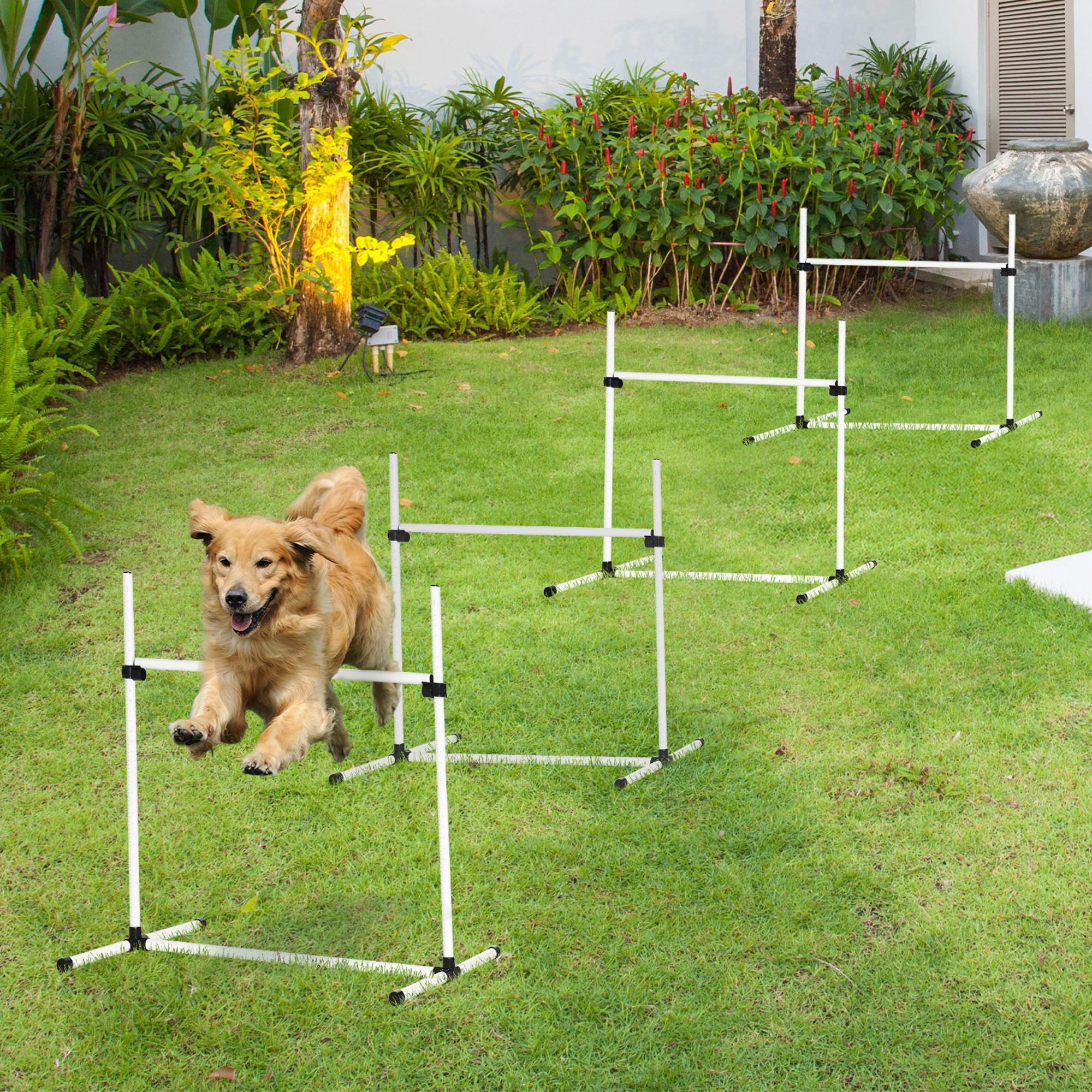 Kozy 4 Pieces Dog Agility Training Equipment, Adjustable Height Jumps Hurdle with Carrying Bag for Outdoor, White