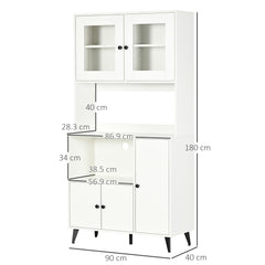 Kozy Freestanding Kitchen Cupboard, Modern Kitchen Storage Cabinet with Doors and Adjustable Shelves, 180cm, White