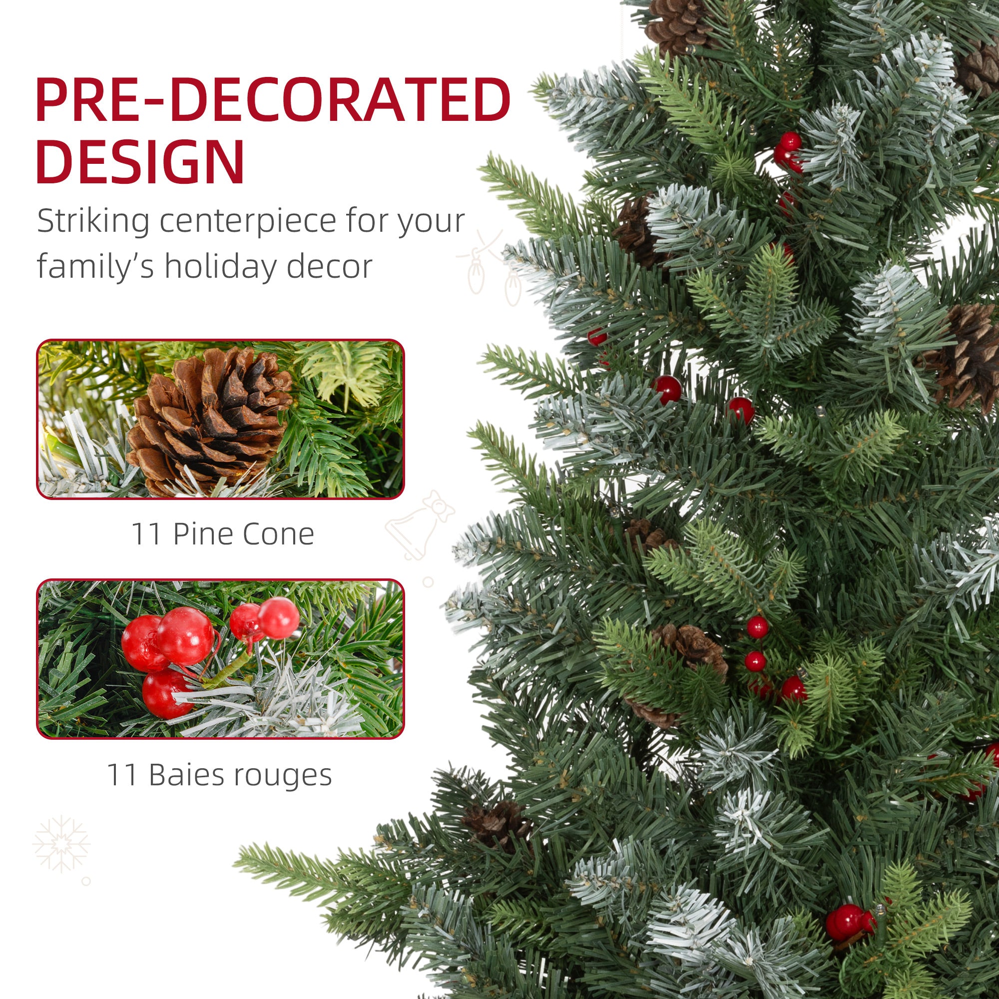Kozy - Set of Two 3ft Christmas Trees, with Lights, Berries and Pinecones