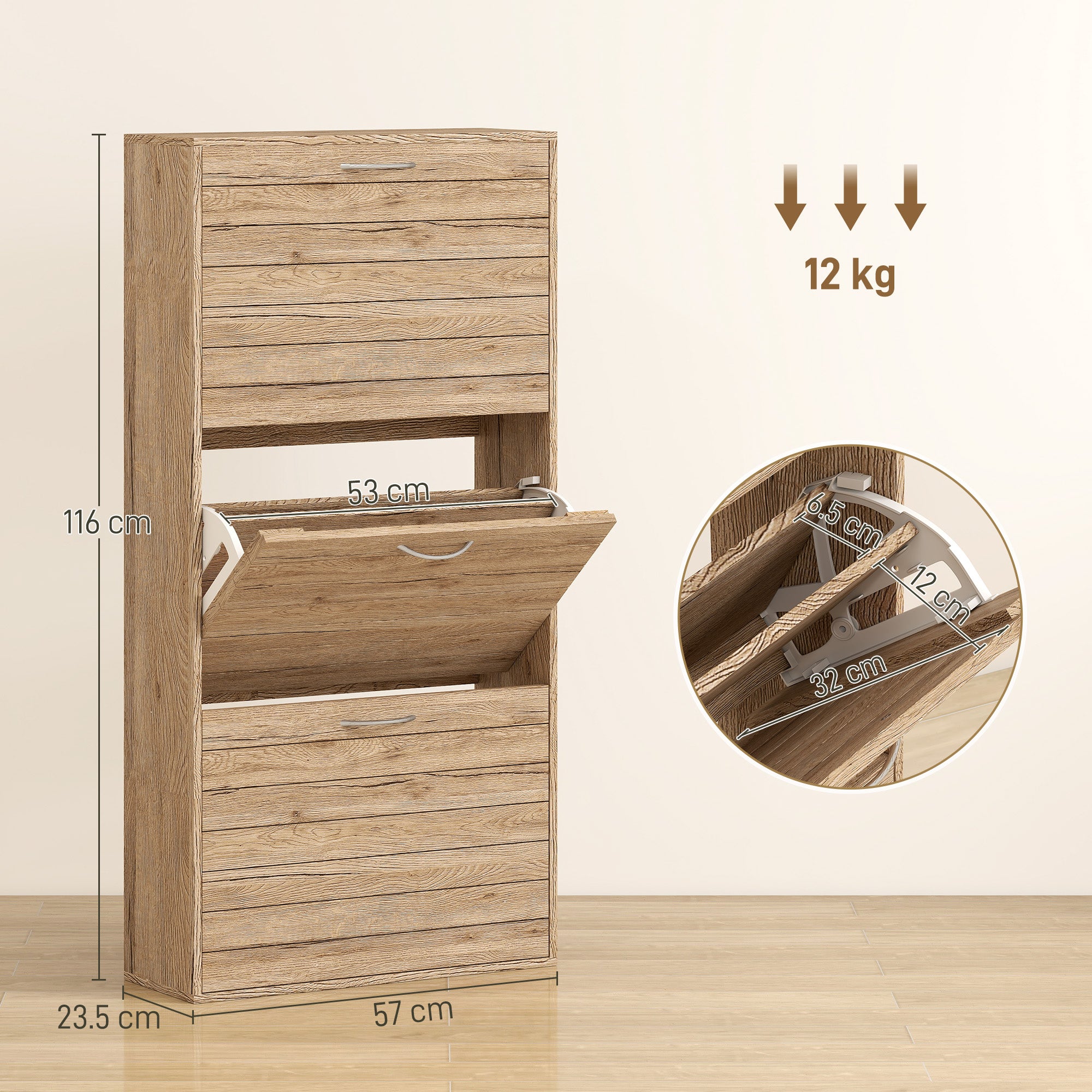 Kozy 12-Shoe Flip Drawer Storage Cabinet - Brown Wood-Effect