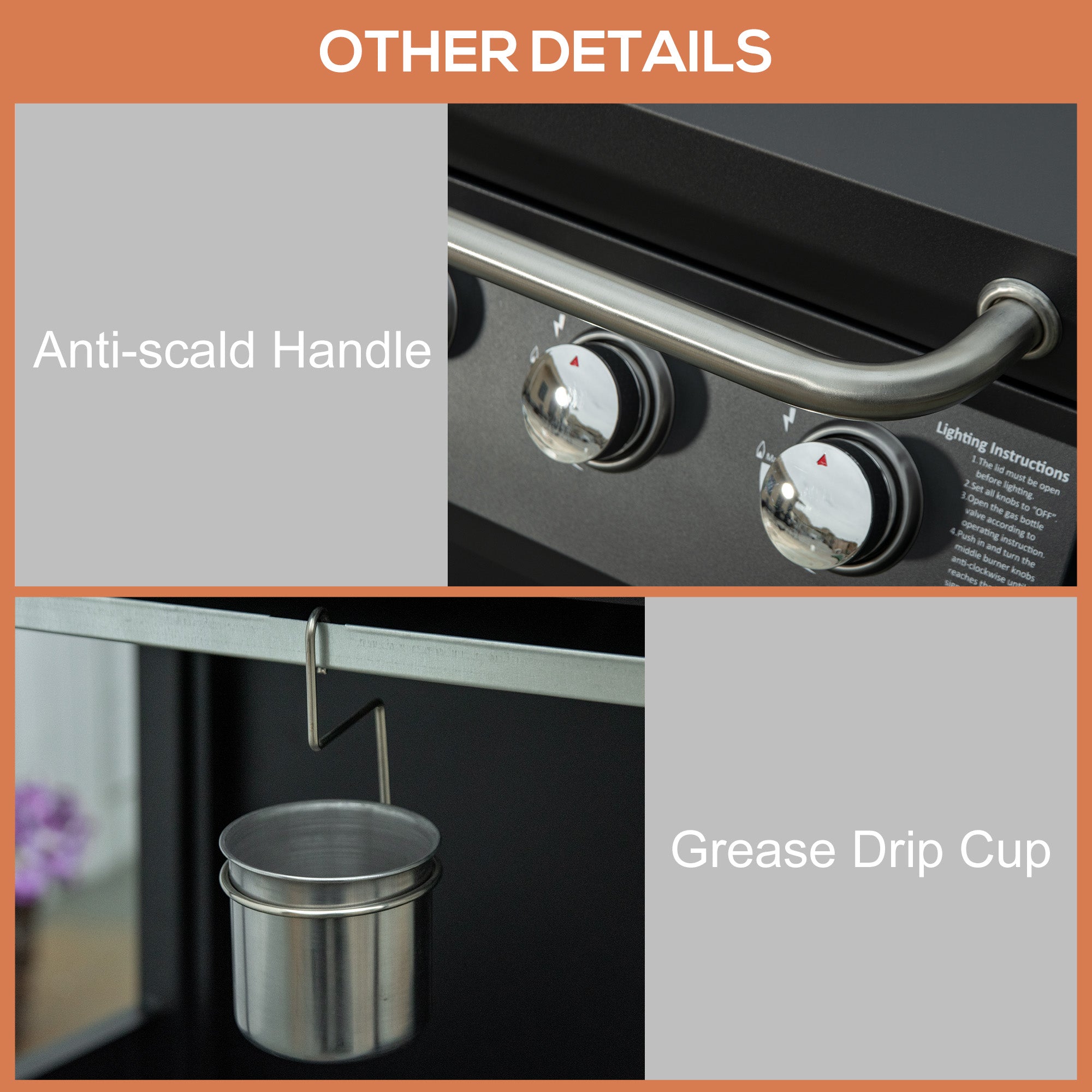 Kozy 3 Burner Gas BBQ Grill Outdoor Portable Barbecue Trolley w/ Warming Rack, Side Shelves, Storage Cabinet, Thermometer, Carbon Steel, Black