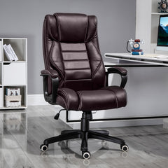 Kozy Office Chair with 6-Point Maaage, PU Desk Chair with Padded Seat and Armrest, Computer Chair with Tilt Function for Home, Brown