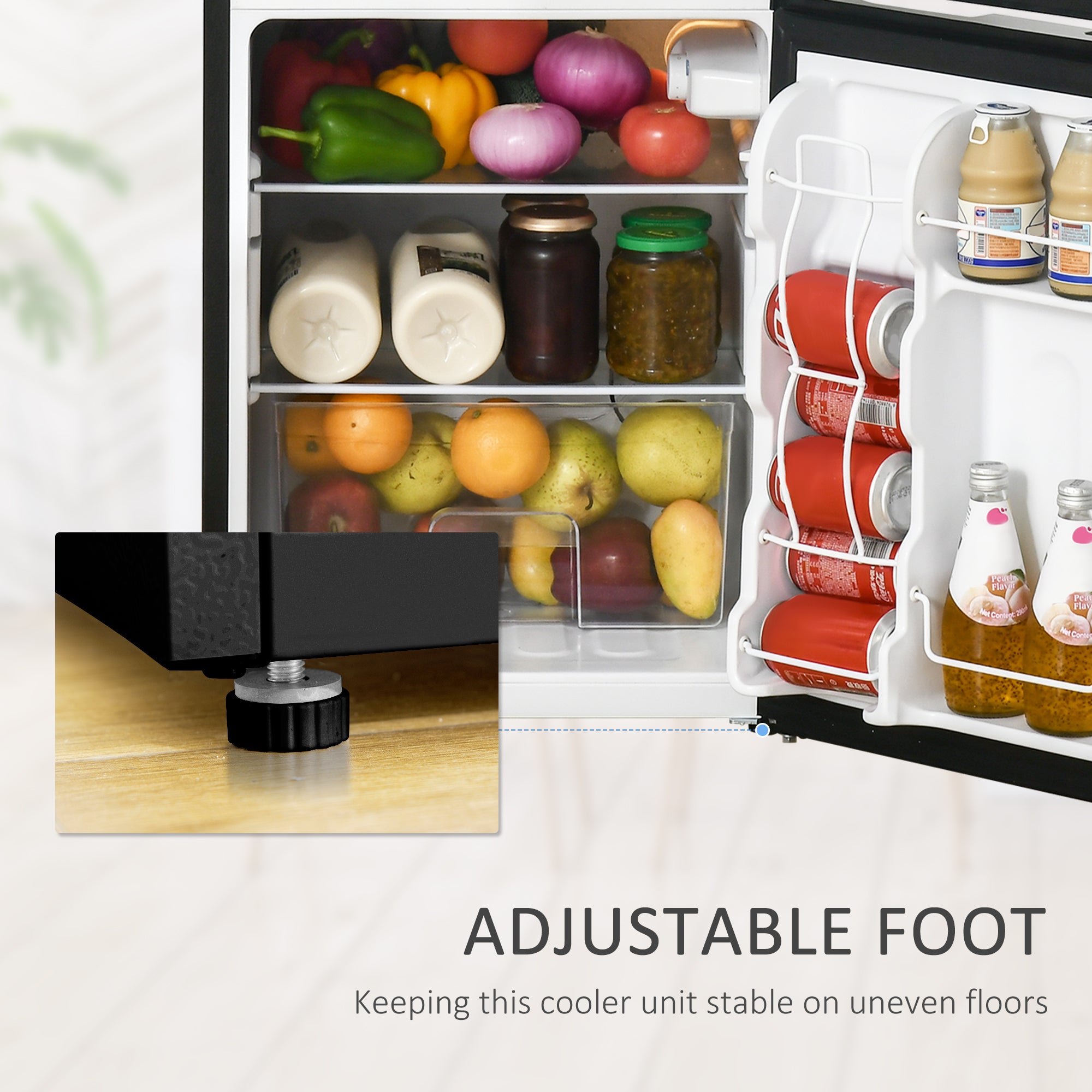 Kozy - 88L Under Counter Fridge Freezer, Small Refrigerator with 5-Setting, 3 Star Freezer Rating, Black