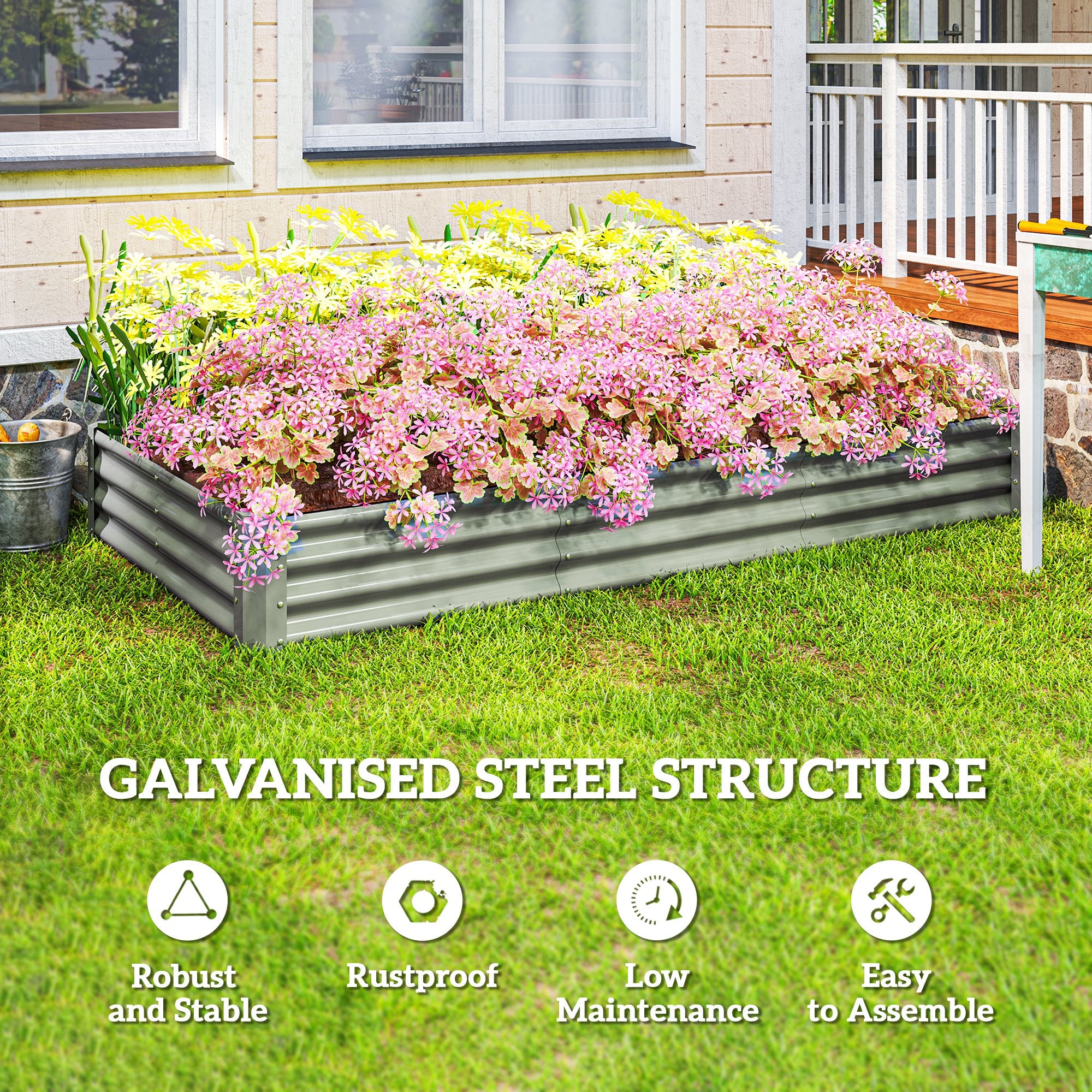 Kozy - 240 x 120cm Galvanised Steel Open Planter - Silver