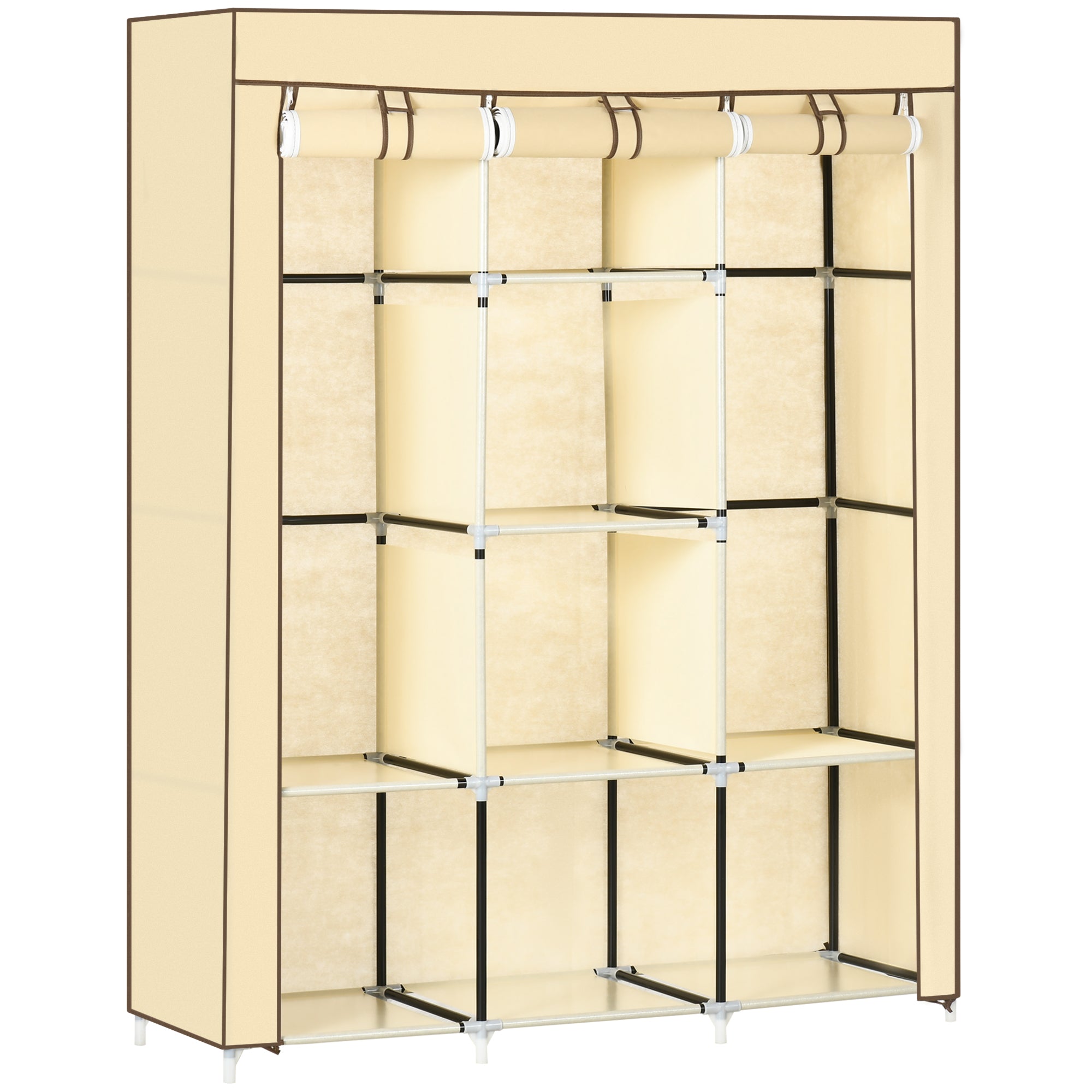 Kozy Fabric Wardrobe, with Rails and Shelves - Cream White