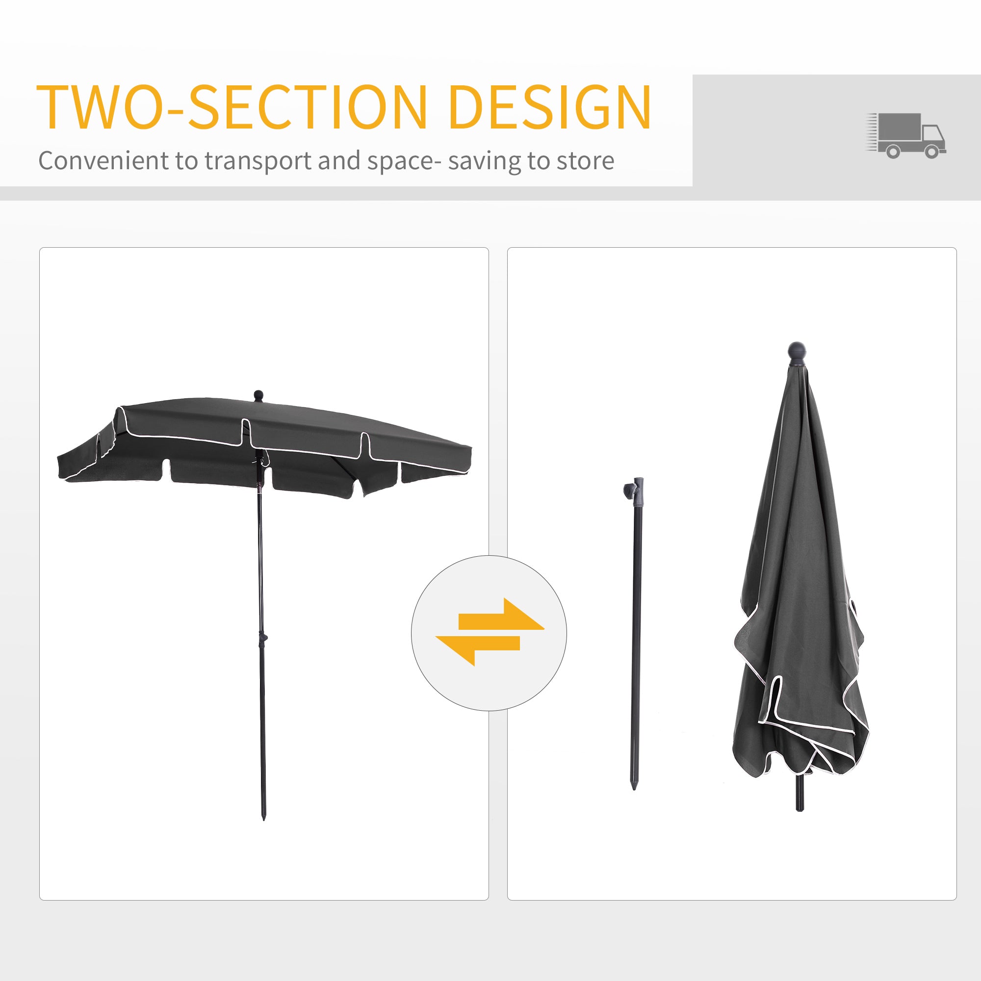 Outsunny Aluminium Sun Umbrella Parasol Patio Garden Rectangular Tilt 2M x 1.25M