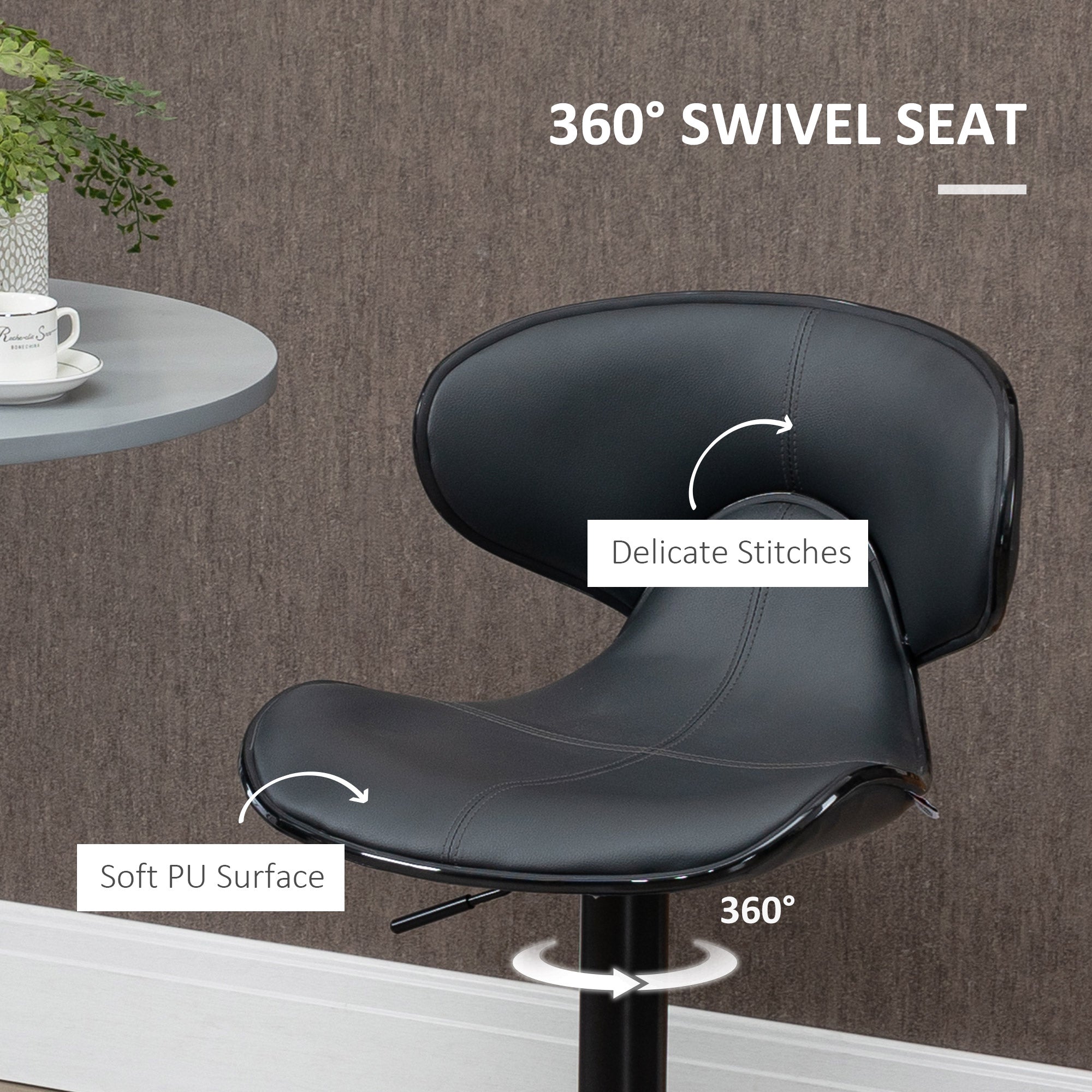 Kozy Adjustable Swivel Bar Stools Set of 2, Barstools with Footrest and Backrest, Steel Frame Gas Lift, for Kitchen Counter Dining Room, Grey