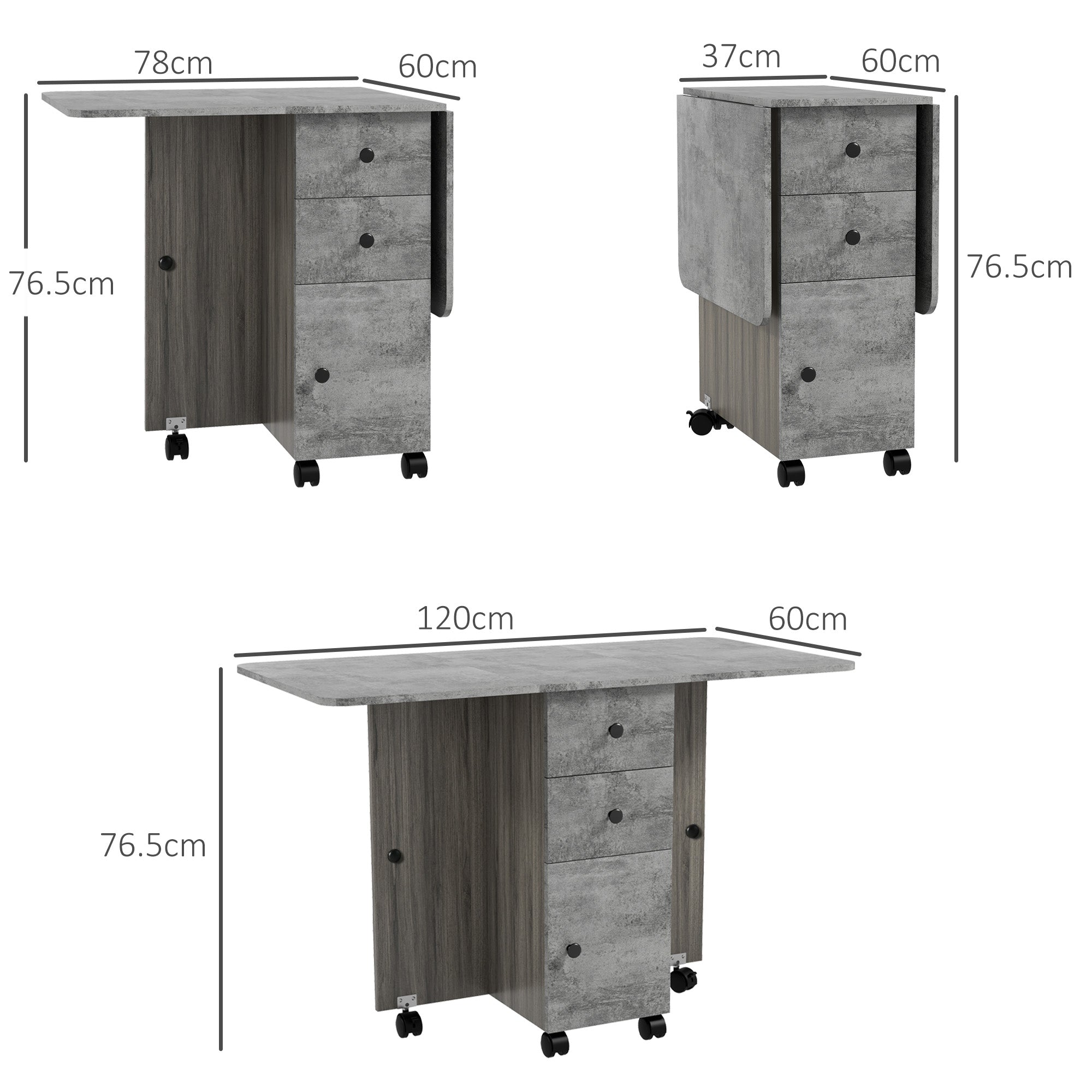 Kozy Multi-Storage Six-Person Drop Leaf Dining Table - Mixed Grey
