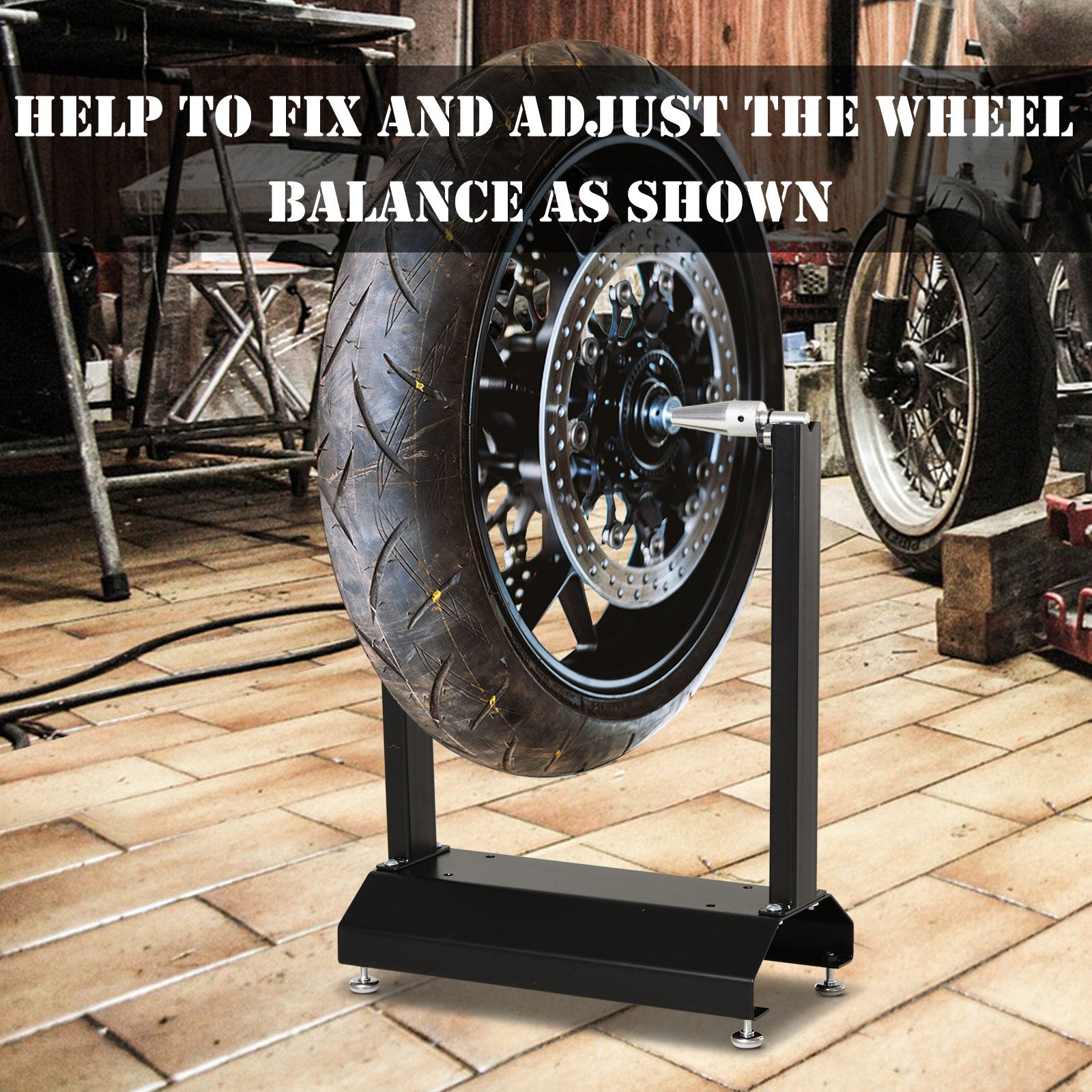 DURHAND Bike Wheel Stand, Motorcycle/Bicycle Wheel Balancing, Portable with Rotating Adjustment, Black