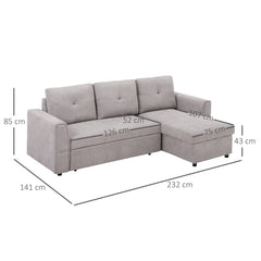 Kozy 3 Seater Sofa Bed, Pull Out Sofa Bed with Storage for Living Room, Light Grey