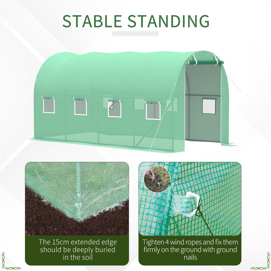 Kozy Walk-in Polytunnel Greenhouse, Outdoor Garden Tunnel Greenhouse Tent with Zipped Roll-Up Door and 8 Mesh Windows, 4 x 2M