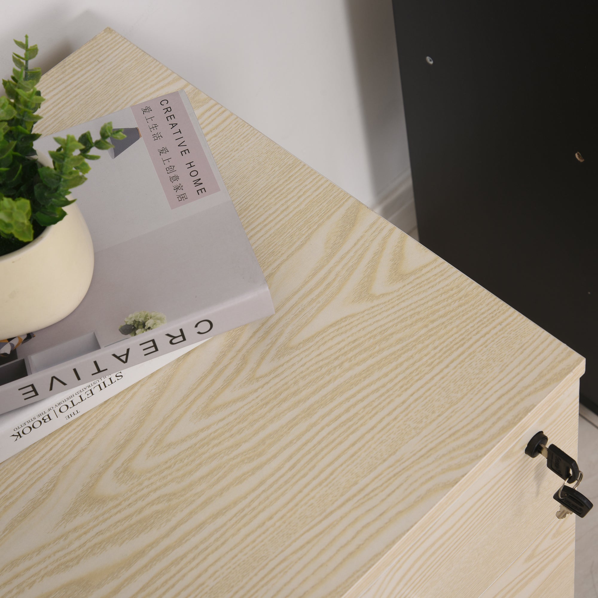 Kozy 2-Drawer Locking Office Filing Cabinet w/ 5 Wheels Rolling Storage Hanging A4 Cupboard Home Organisation, Oak Wood Grain