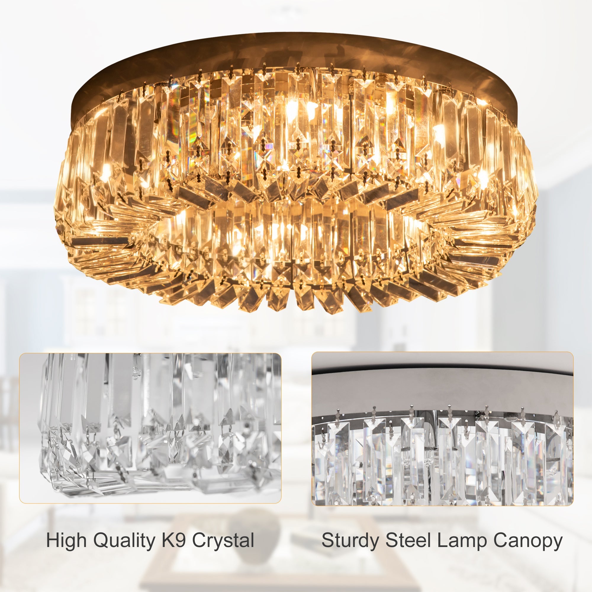 HOMCOM Modern Crystal Ceiling Lamp, Chandelier Ceiling Light for Living Room, Bedroom, Dining Room, Hall, Silver | Aosom UK