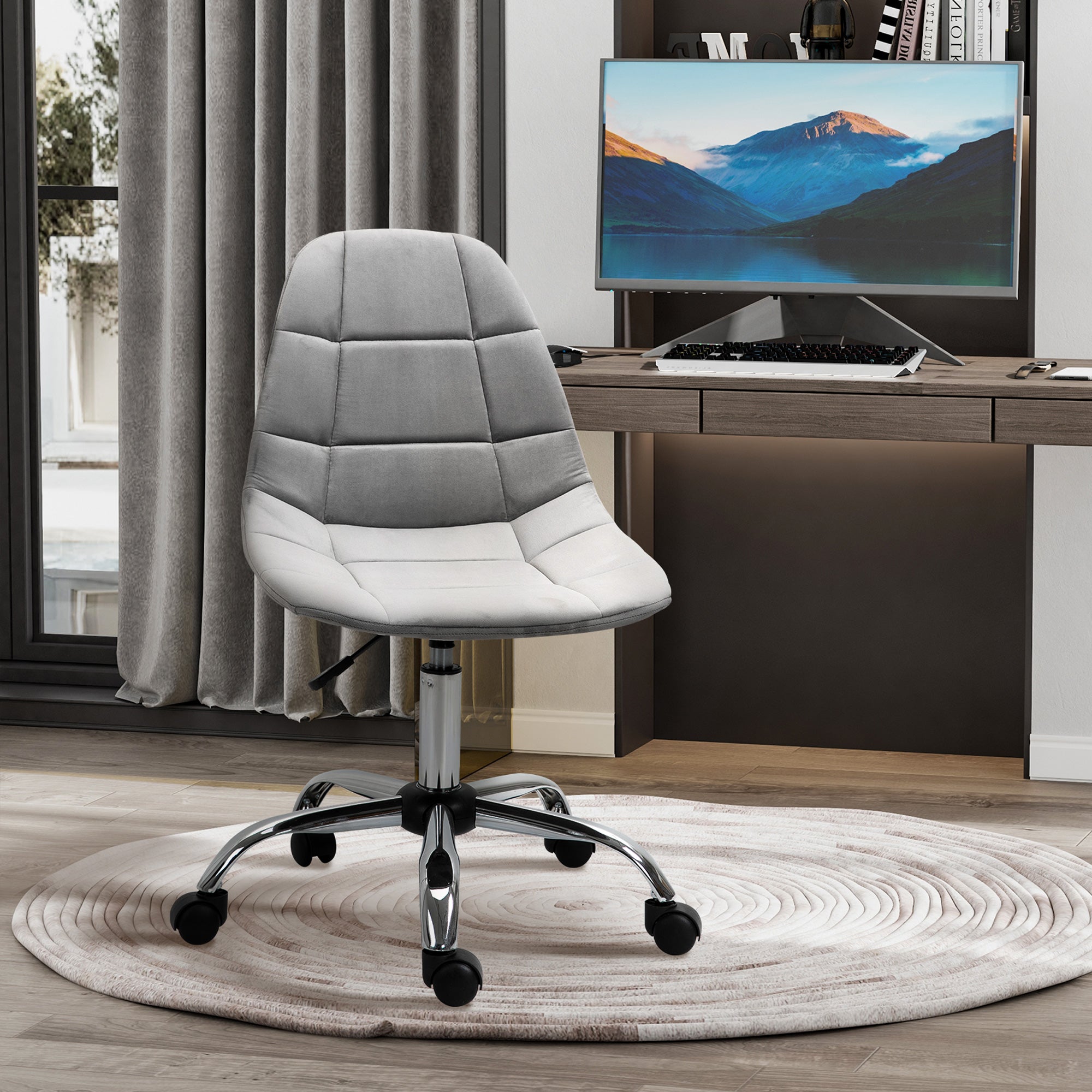 Kozy Ergonomic Office Chair with Adjustable Height and Wheels Velvet Executive Chair Armless for Home Study Bedroom Grey