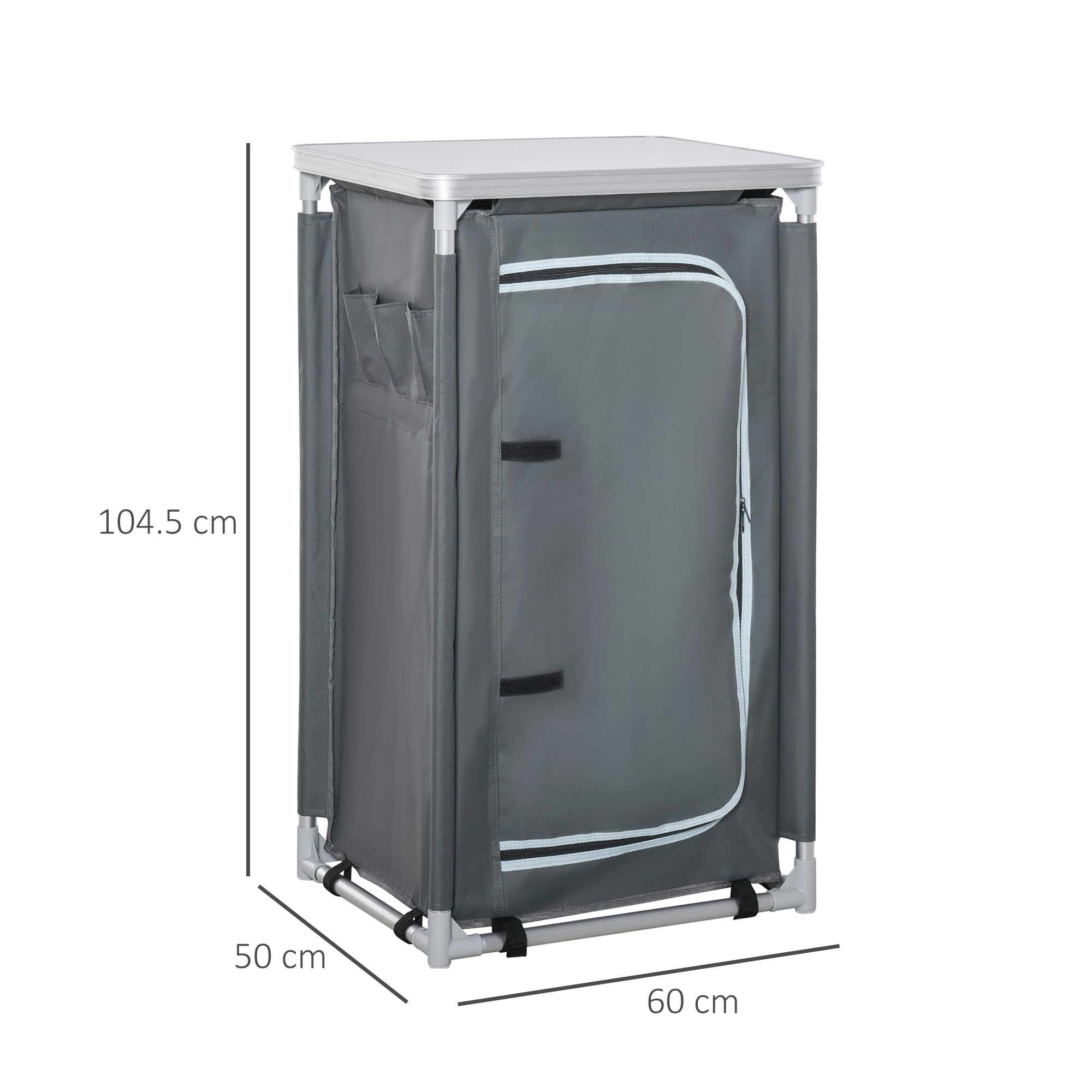 Kozy 3-Shelf Camping Cupboard Camping Kitchen Station Cook Table, Storage Organiser for BBQ Party Picnics Backyards with Carrying Bag, Grey