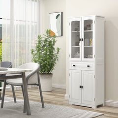HOMCOM Kitchen Cupboard, Freestanding Storage Cabinet w/ 2 Adjustable Shelves, Drawer & Glass Door for Living Room, Dining Room, 160cm | Aosom UK
