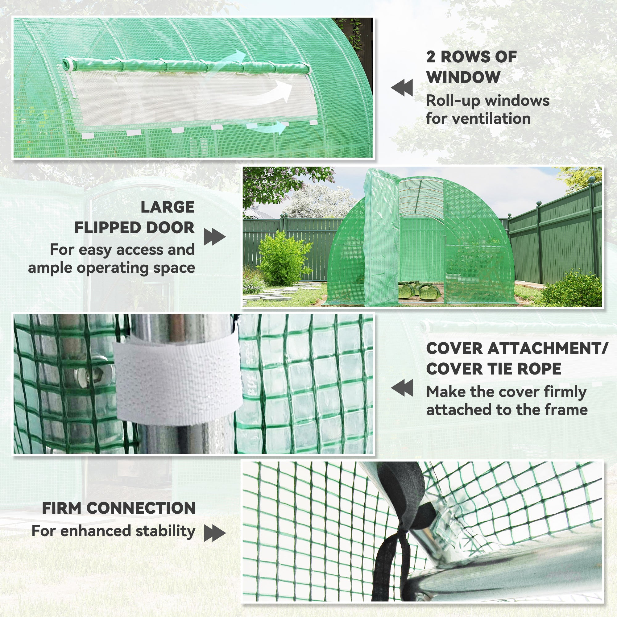 Kozy Large Polytunnel Walk In Greenhouse, Plant Gardening Tunnel Green House with Metal Hinged Door, Galvanised Steel Frame & Mesh Windows, Green (3 x 6 m)