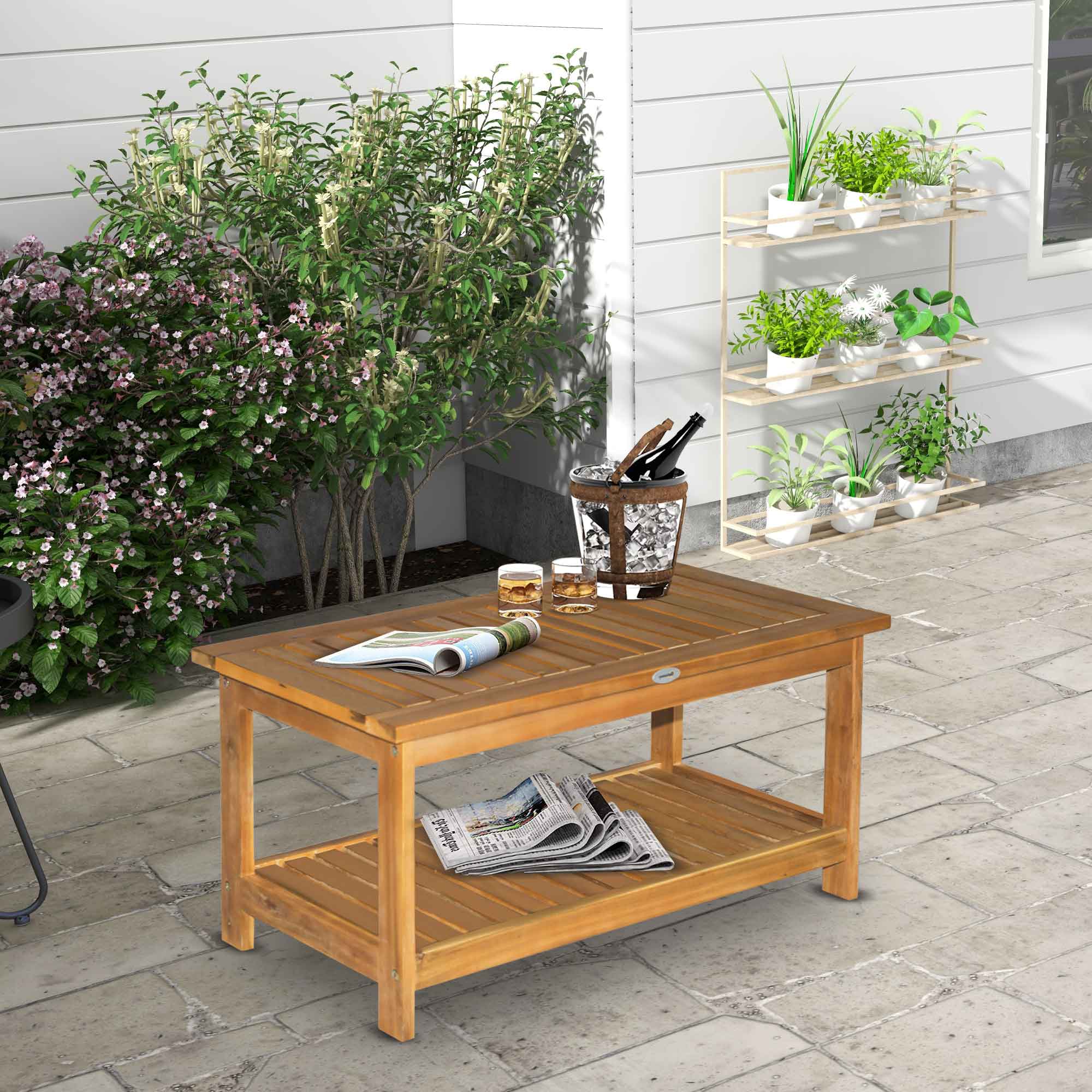 Kozy 45 x 90cm Acacia Wood Two-Tier Garden Table