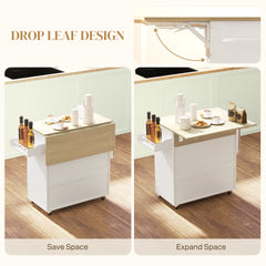 Kozy - Rolling Kitchen Island with Drop Leaf, Kitchen Storage Cart with Drawer, Spice Rack and Towel Rack, White