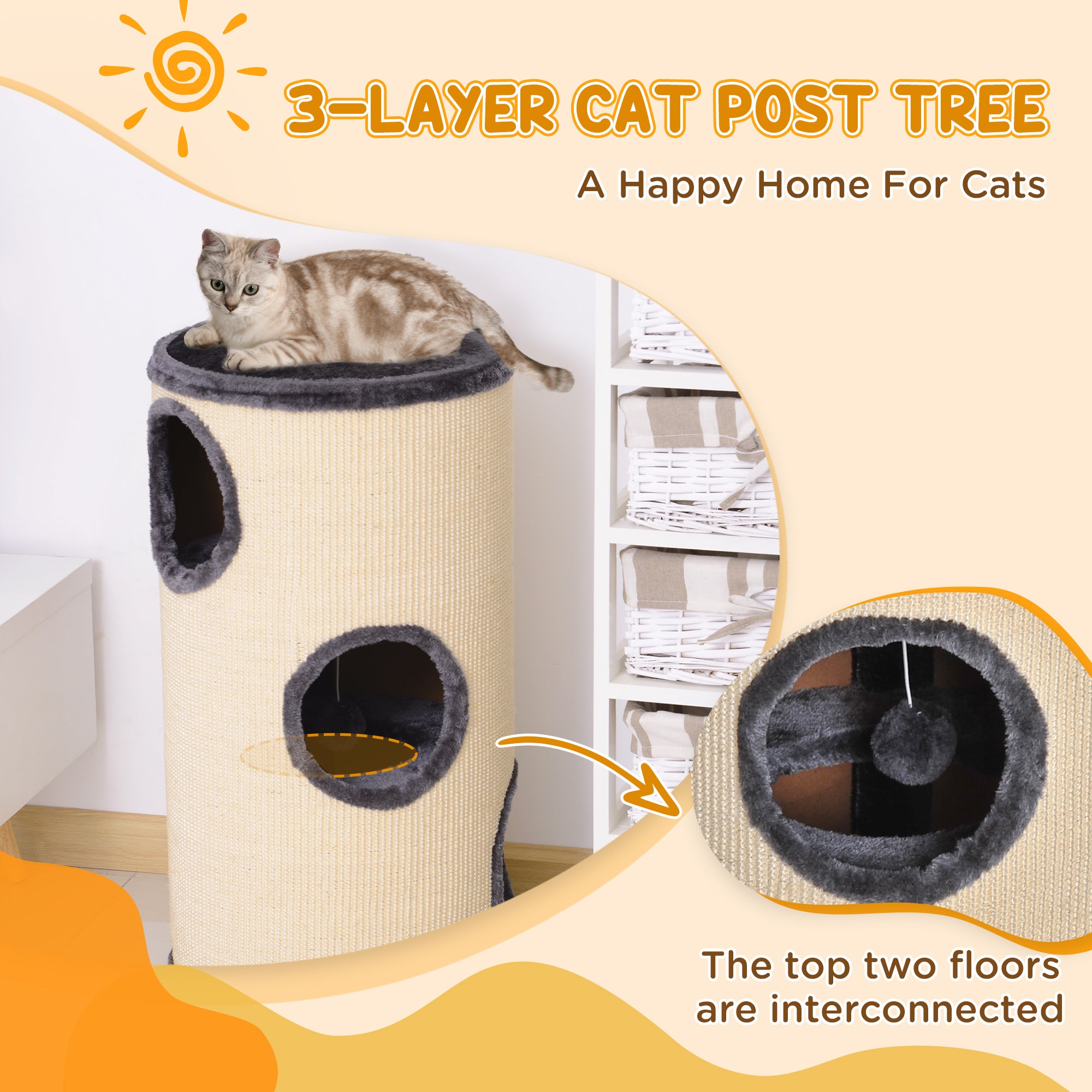 PawHut Cat Tree, Plush, Ф38x70H cm