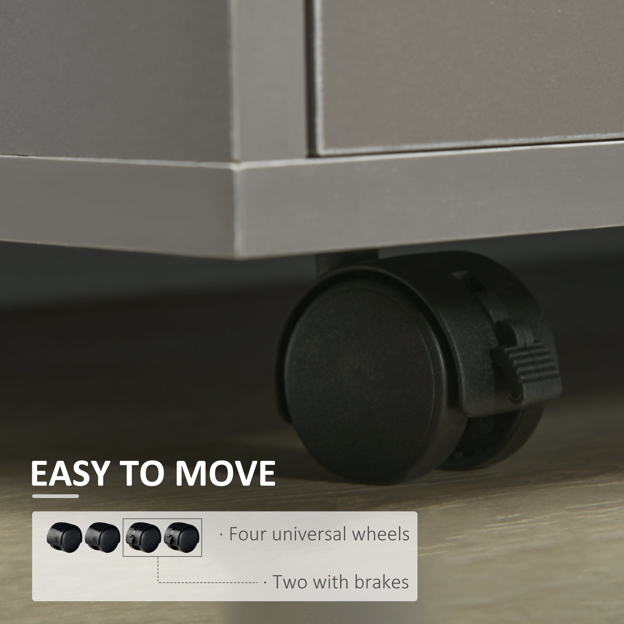 Kozy Freestanding Printer Stand Unit Office Desk Side Mobile Storage w/ Wheels 3 Drawers, 2 Open Shelves Modern Style 80L x 40W x 65H cm - Grey