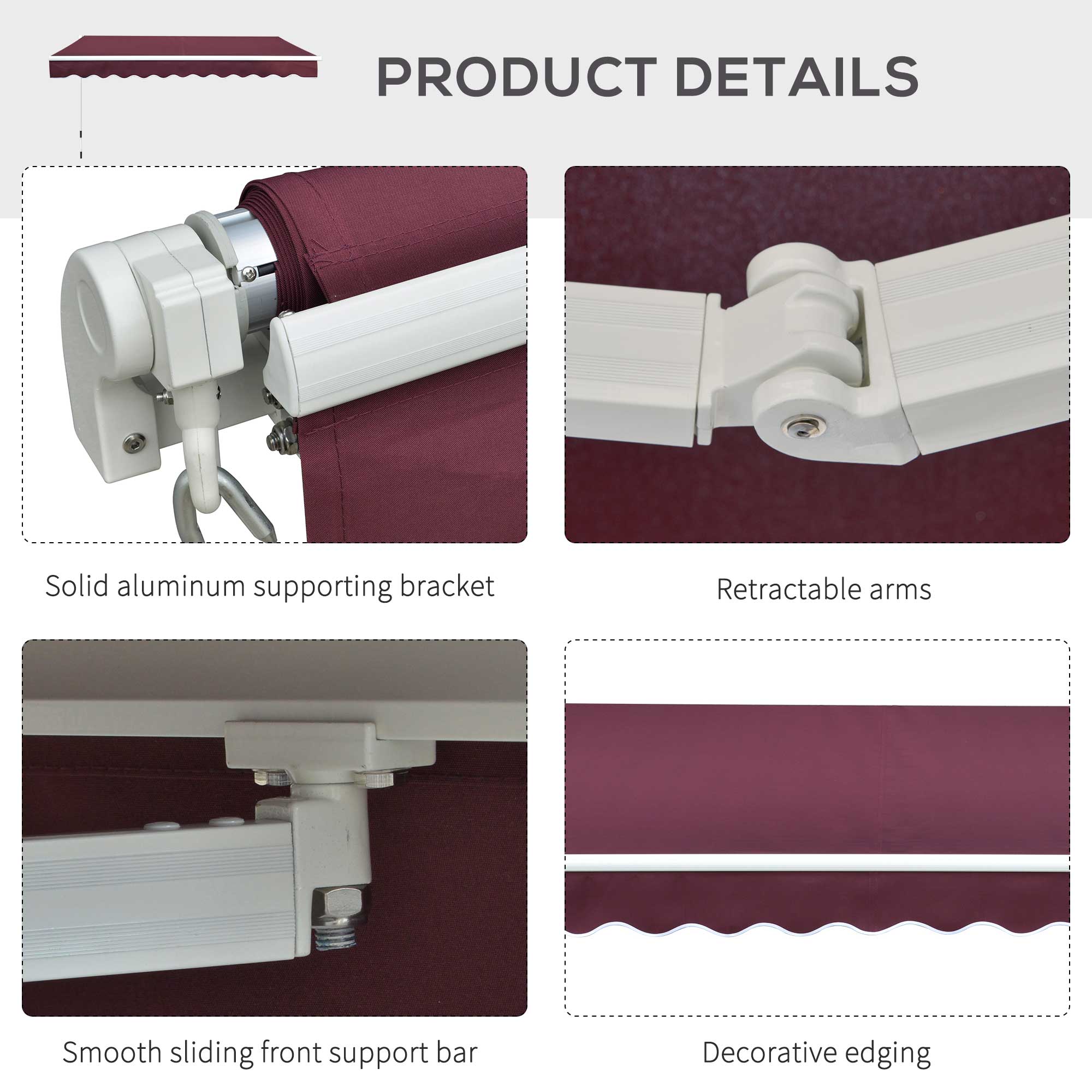 Kozy Manual Retractable Awning, 3x2.5 m-Red