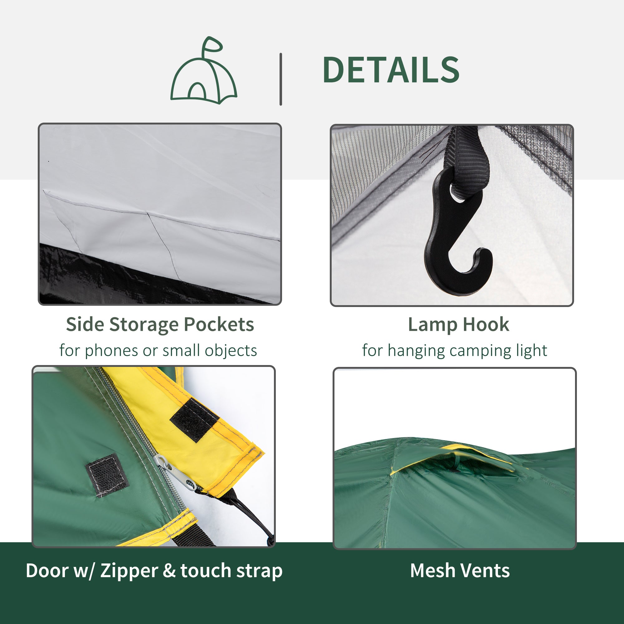 Kozy Dome Tent for 2 Person Camping Tent with Large Windows, Waterproof Green and Yellow