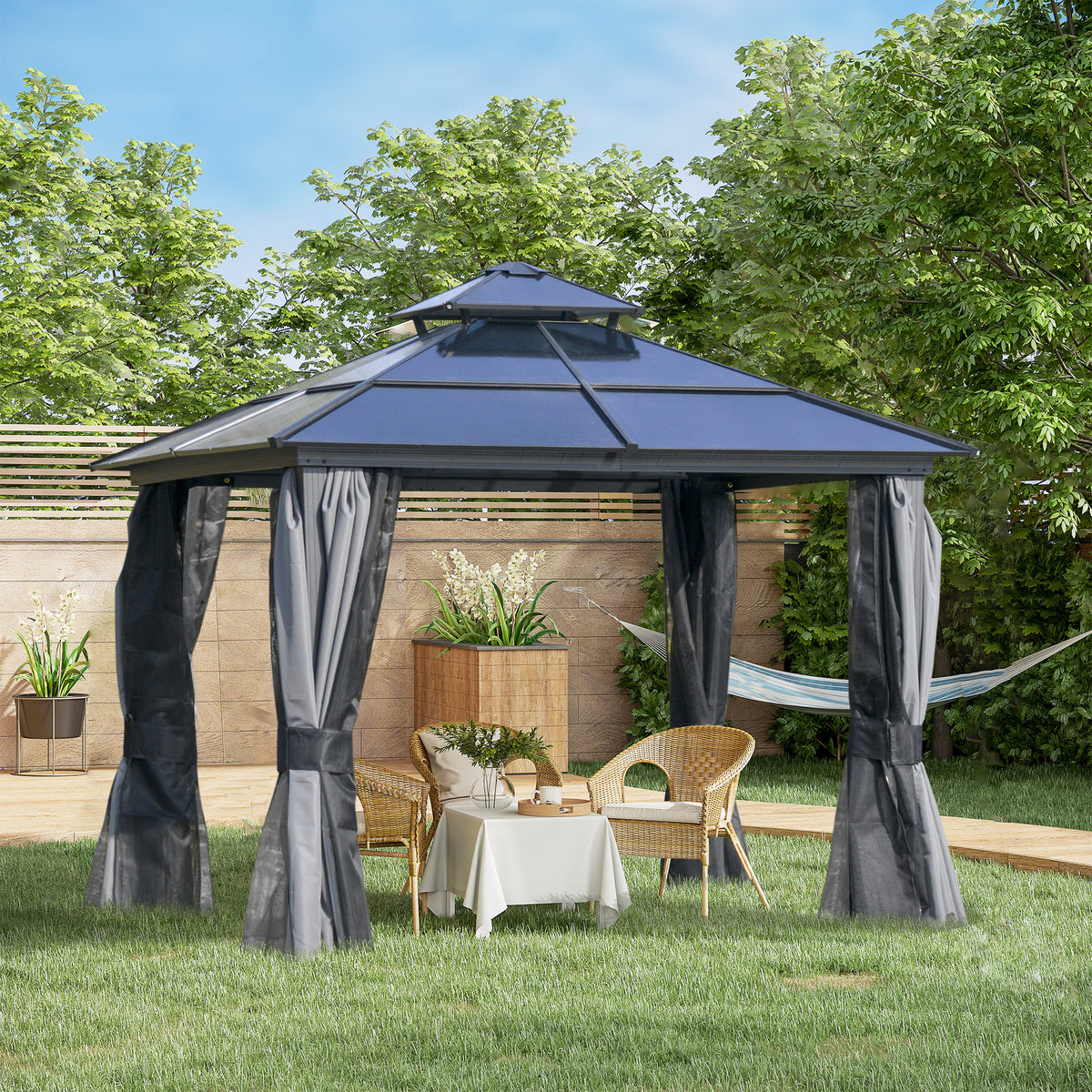 Outsunny 3 x 3(m) Polycarbonate Hardtop Gazebo Canopy with Double