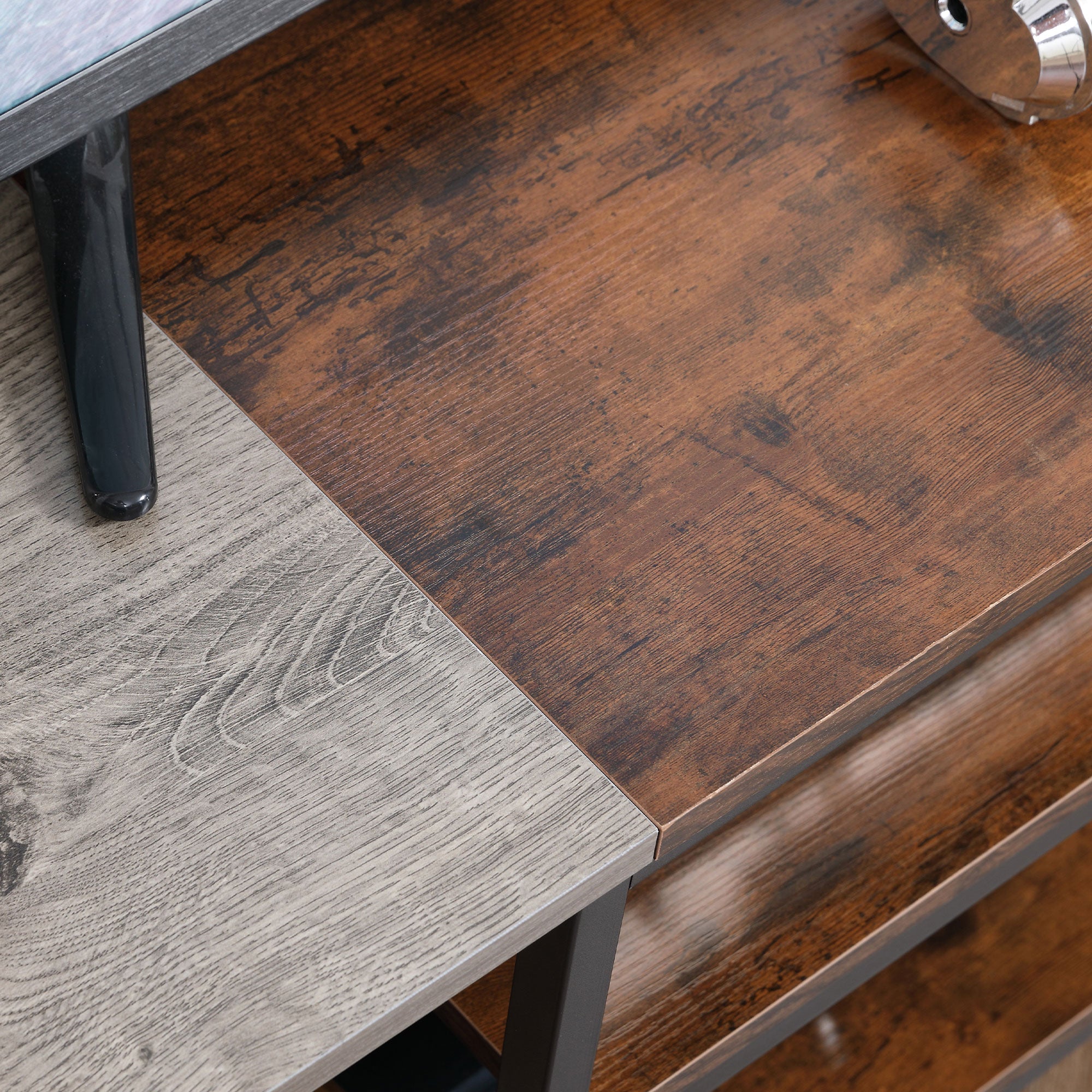 Kozy TV Unit Cabinet for TVs up to 60 Inches, Industrial TV Stand with Storage Shelves for Living Room, Brown and Grey