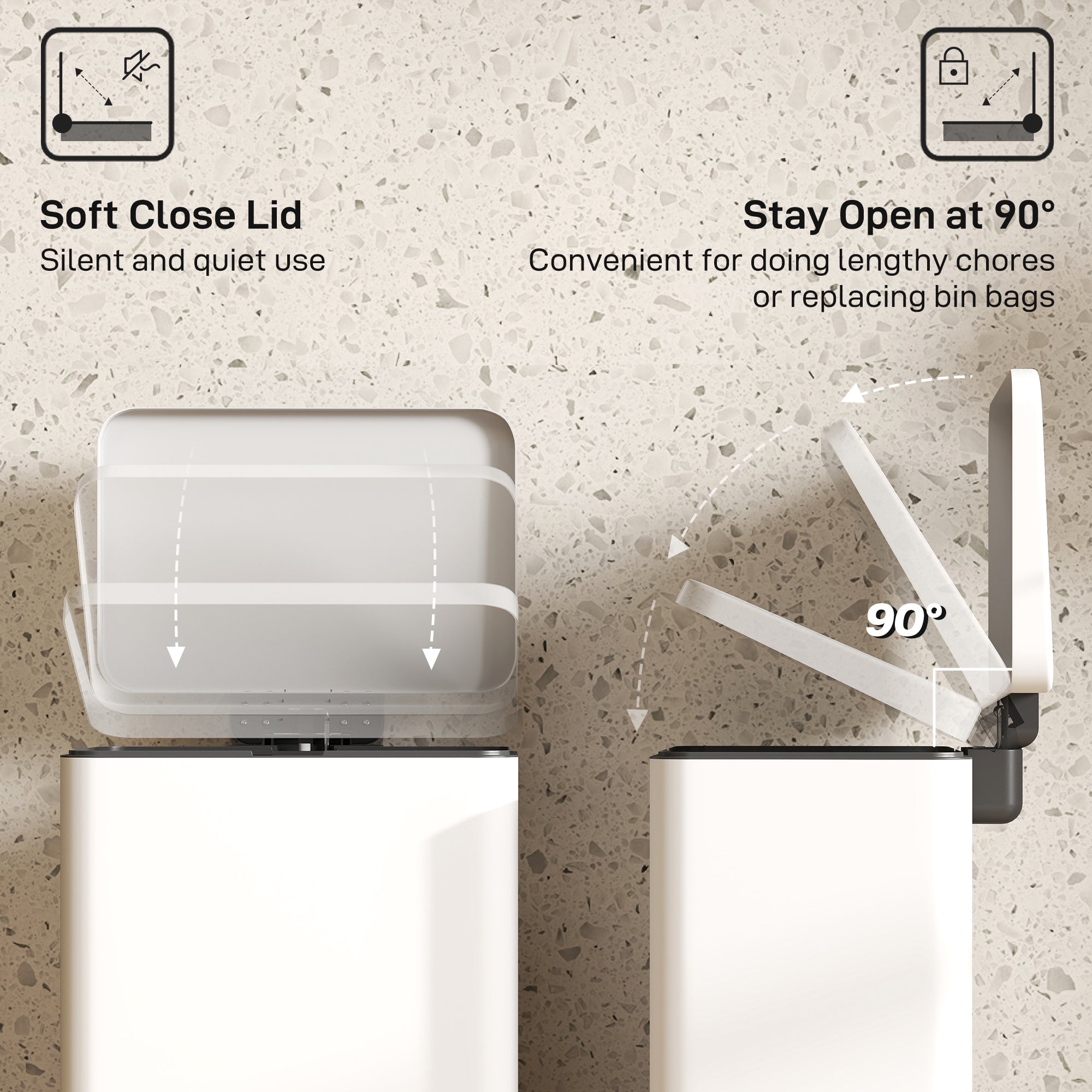 Kozy 20L Kitchen Bin with Soft-Close Lid and Stay-Open Function, Pedal Bin with Removable Inner Bucket for Kitchen, Office, Home, Cream