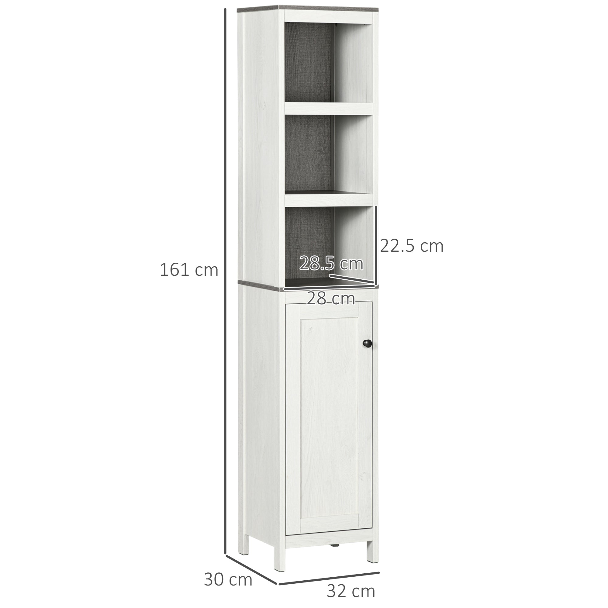 Kozy Tall Bathroom Storage Cabinet, Freestanding Tower Cabinet with 3 Open Shelves and Adjustable Shelf, Antique White