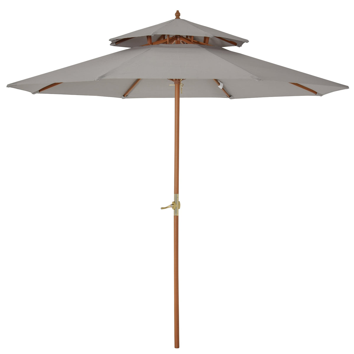 Outsunny Waterproof Wooden Garden Parasol: Double-Tier 2.7m Patio Sunshade, Outdoor Canopy in Stylish Grey | Aosom UK