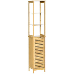 Kozy Tall Bathroom Cabinet, Slim Storage Cabinet, Tallboy Bamboo Storage Unit with 3-Tier Storage Shelves and Freestanding Organiser, Natural