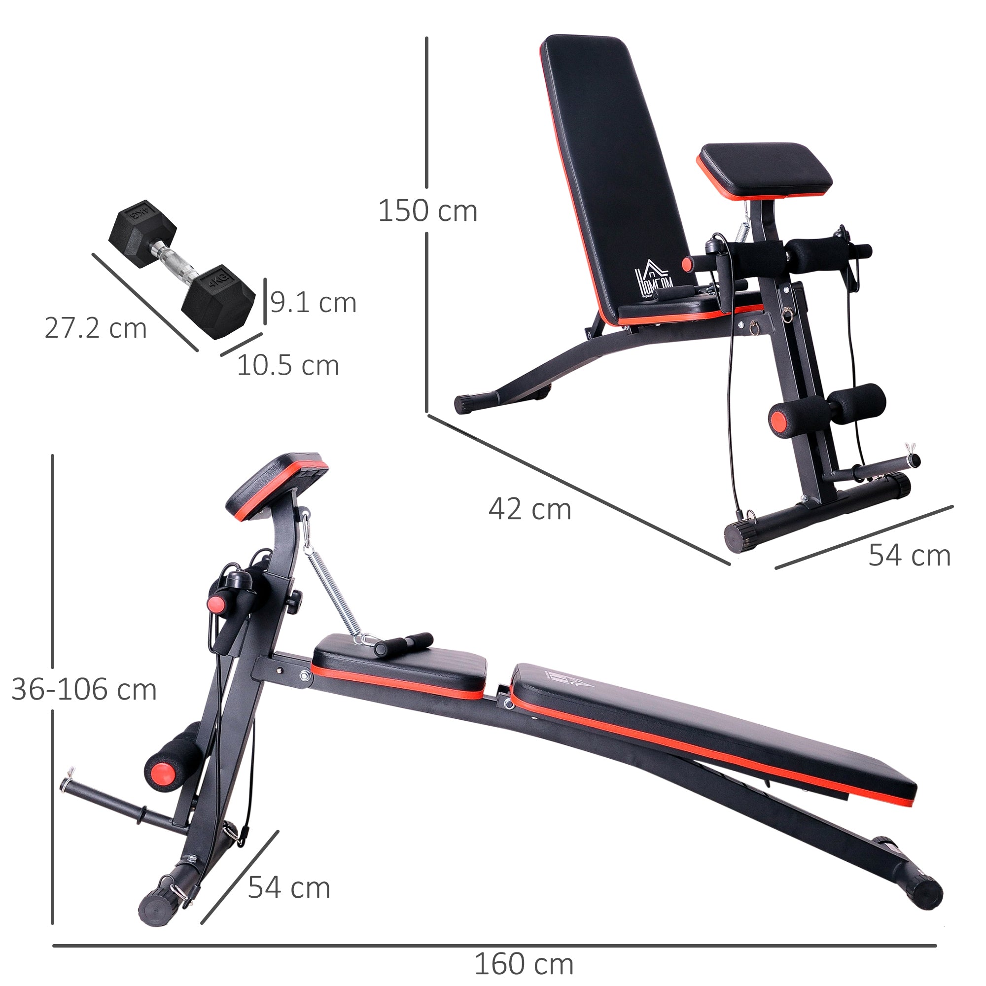 Kozy Adjustable Reclined Dumbbell Bench Weight Lifting Set Folding Sit Up Ab Bench Home Training Gym Multiuse Workout Exercise Fitness with 2 x 4kg Dumbbells