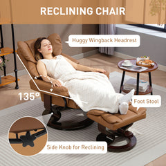 Kozy - Faux Leather Reclining Chair and Footstool - Brown