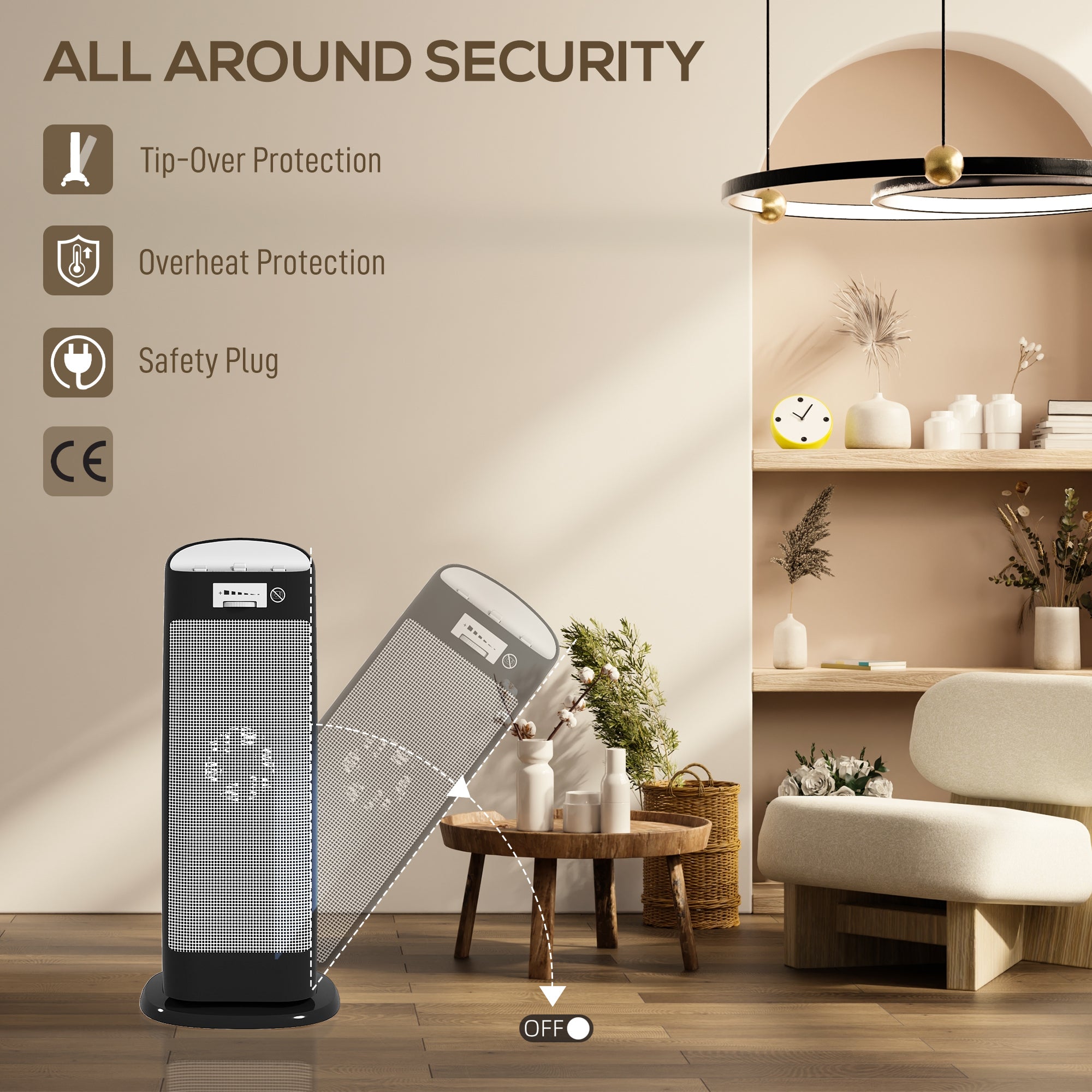 Kozy Ceramic Space Heater, 2000W Fan Electric Heater with 4 Modes, Adjustable Thermostat, 55° Oscillation, Tip-Over and Overheat Protection for Bedroom, Home Office, Black